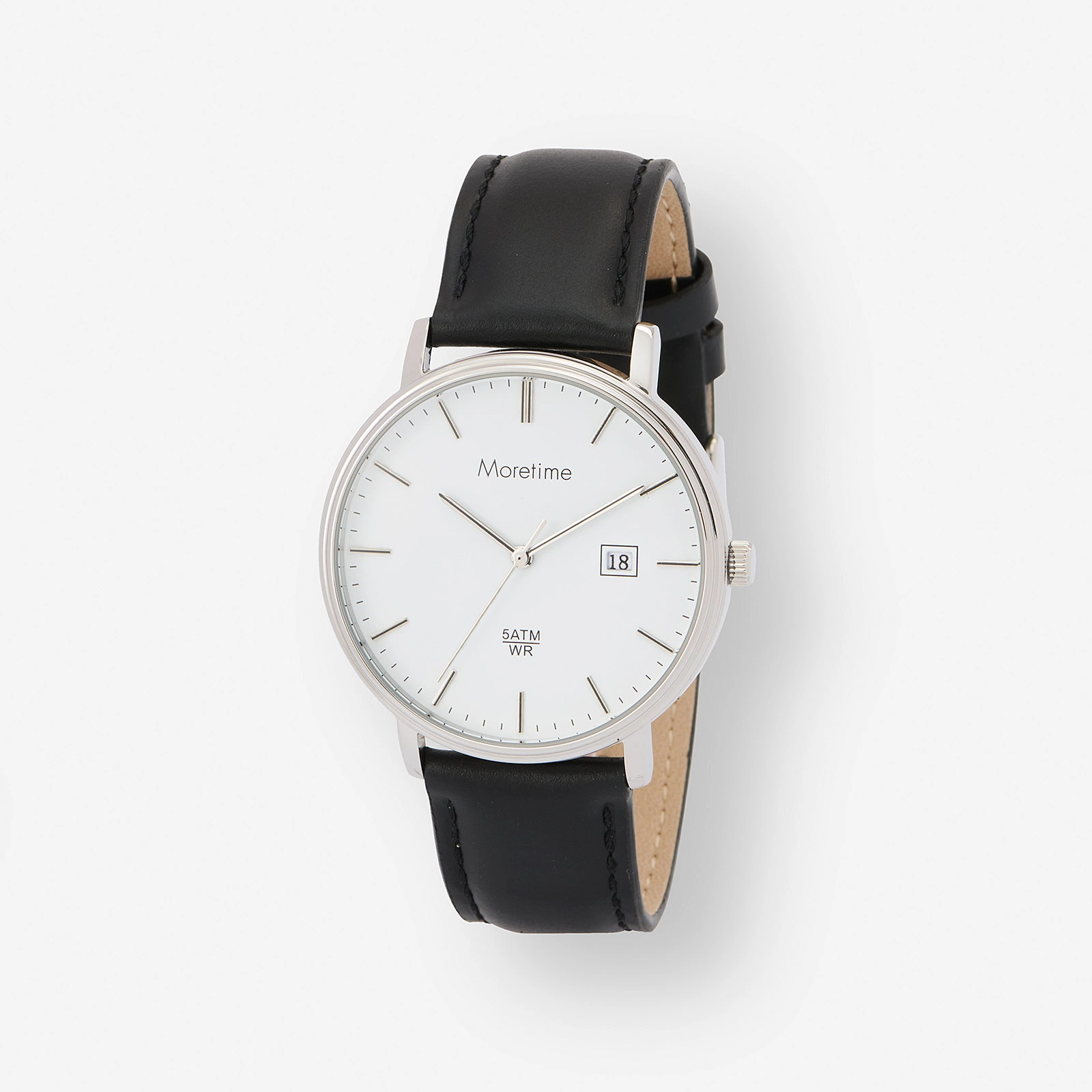 Moretime herrklocka – vit/stål svart läderband 40mm