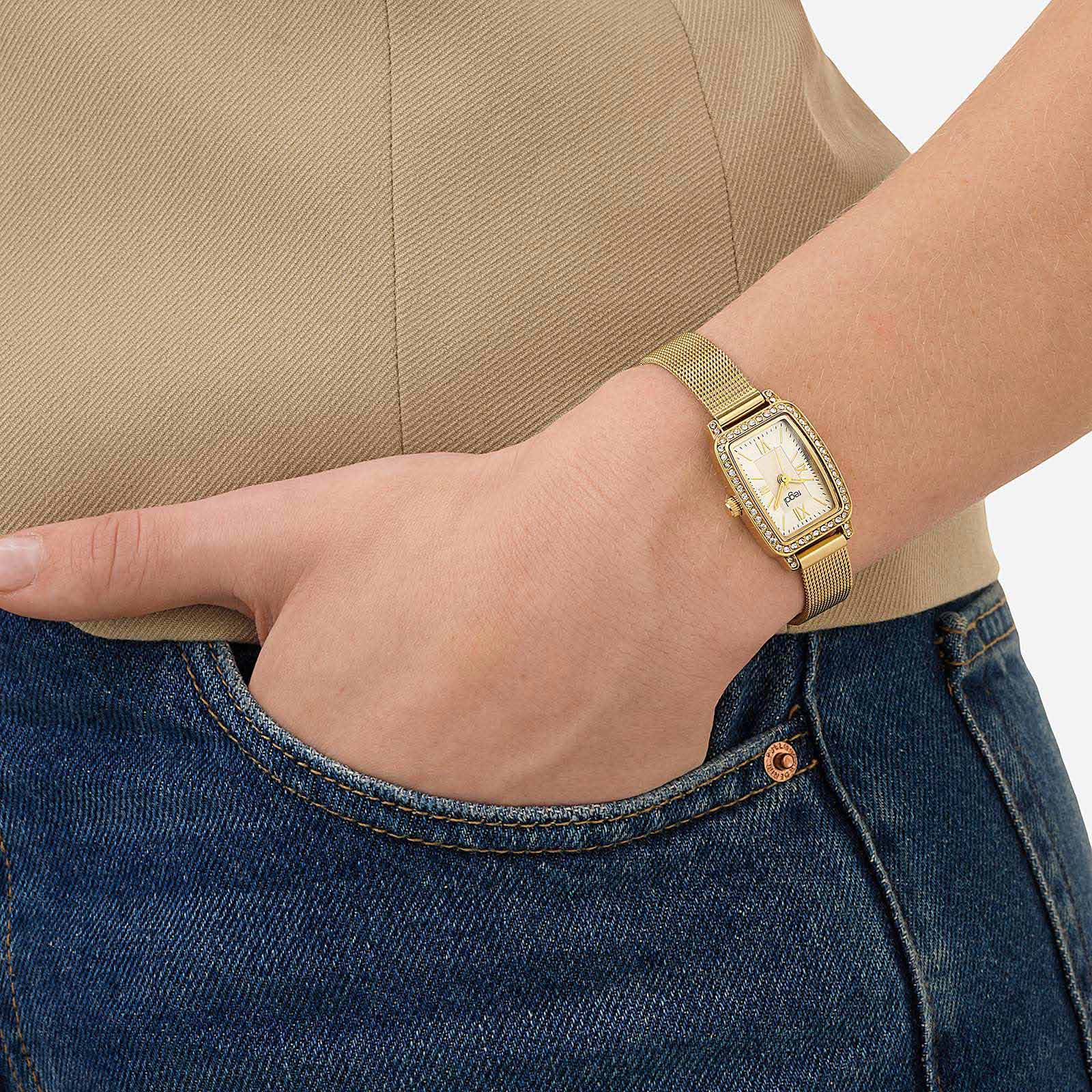 Regal damklocka – meshband guld/vit 19×34 mm