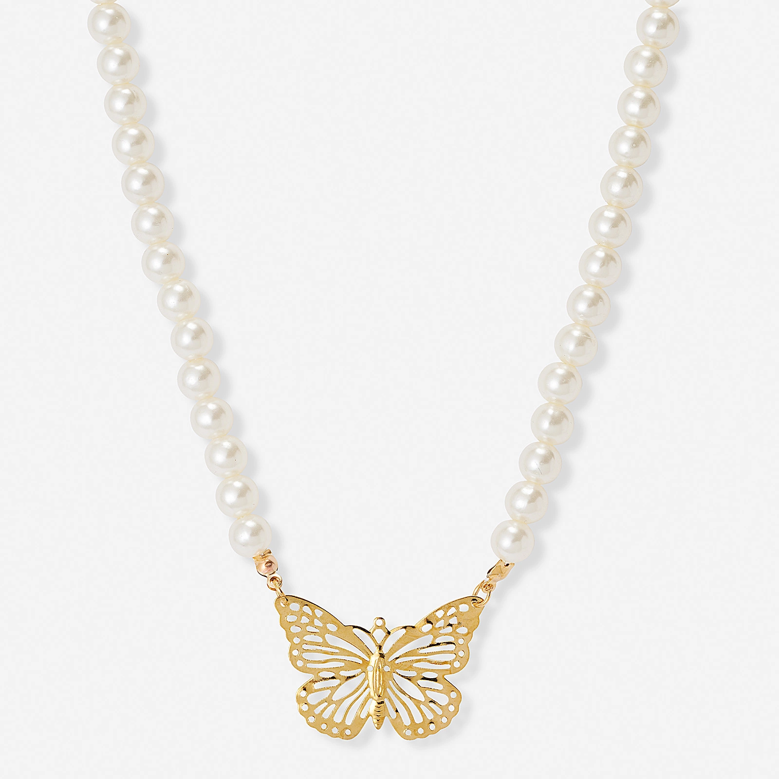 Pärlhalsband med fjäril, 46+7cm