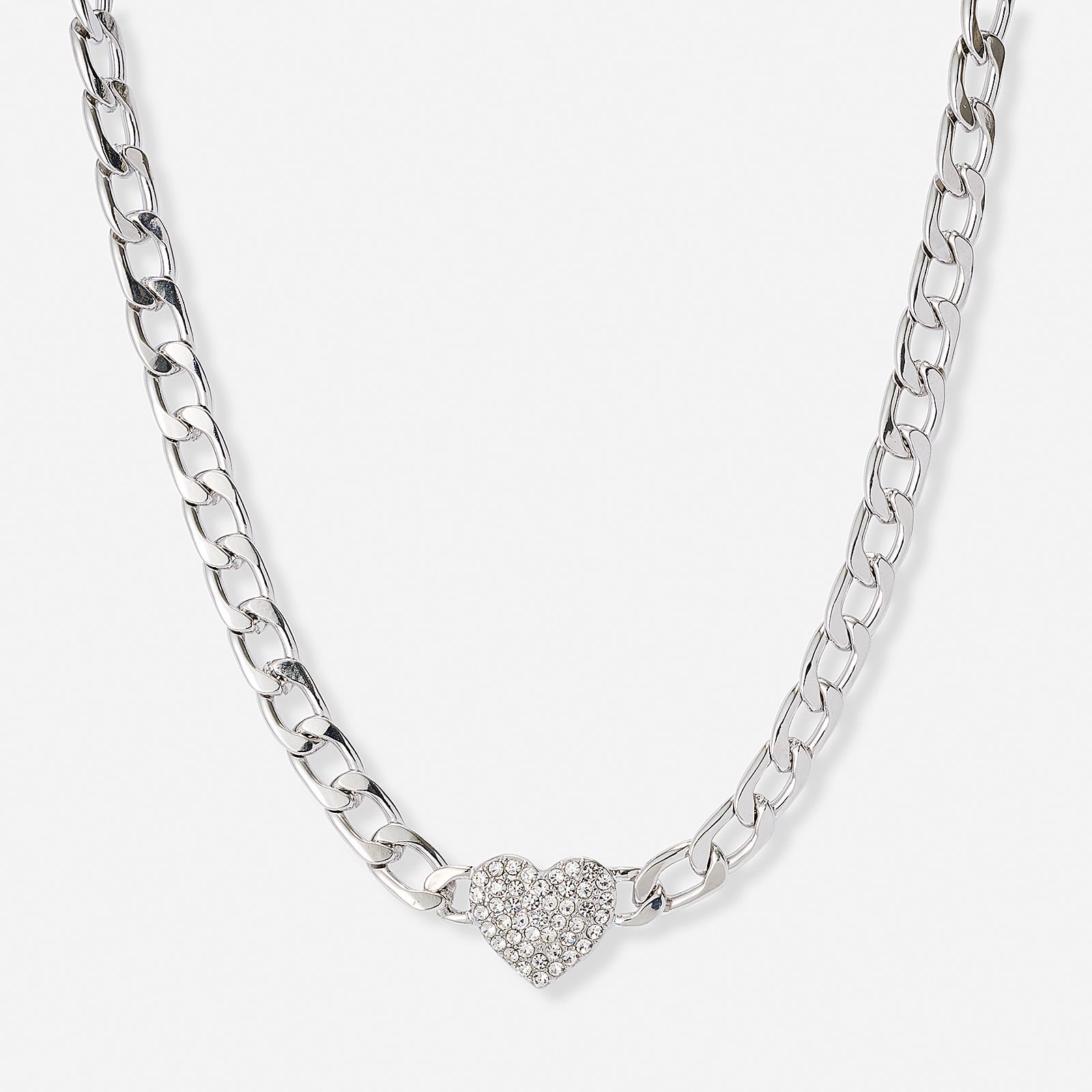 Silverf&auml;rgat halsband, glitterhj&auml;rta, 38+7cm