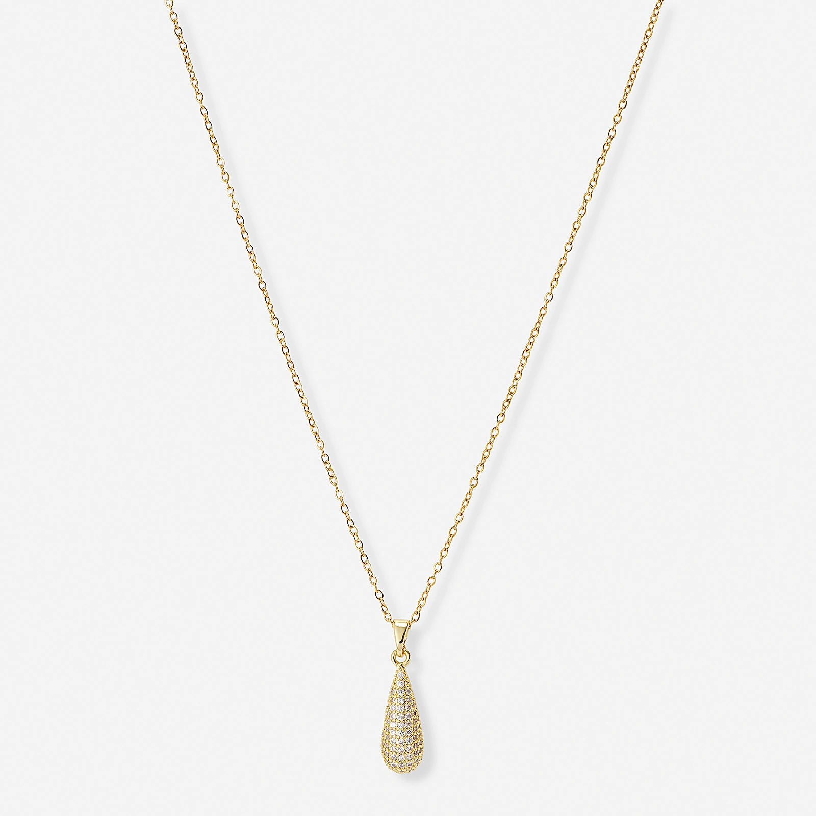 Guldf&auml;rgat halsband, droppe med kristaller - 42+7 cm