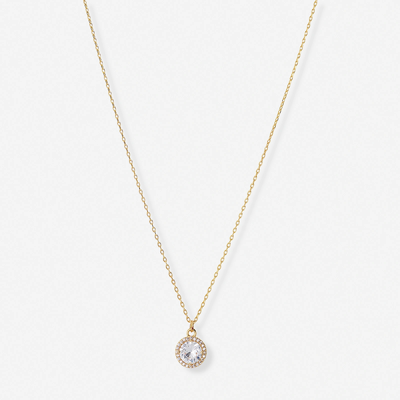 Guldf&auml;rgat halsband, rund sten med halo - 42+7 cm