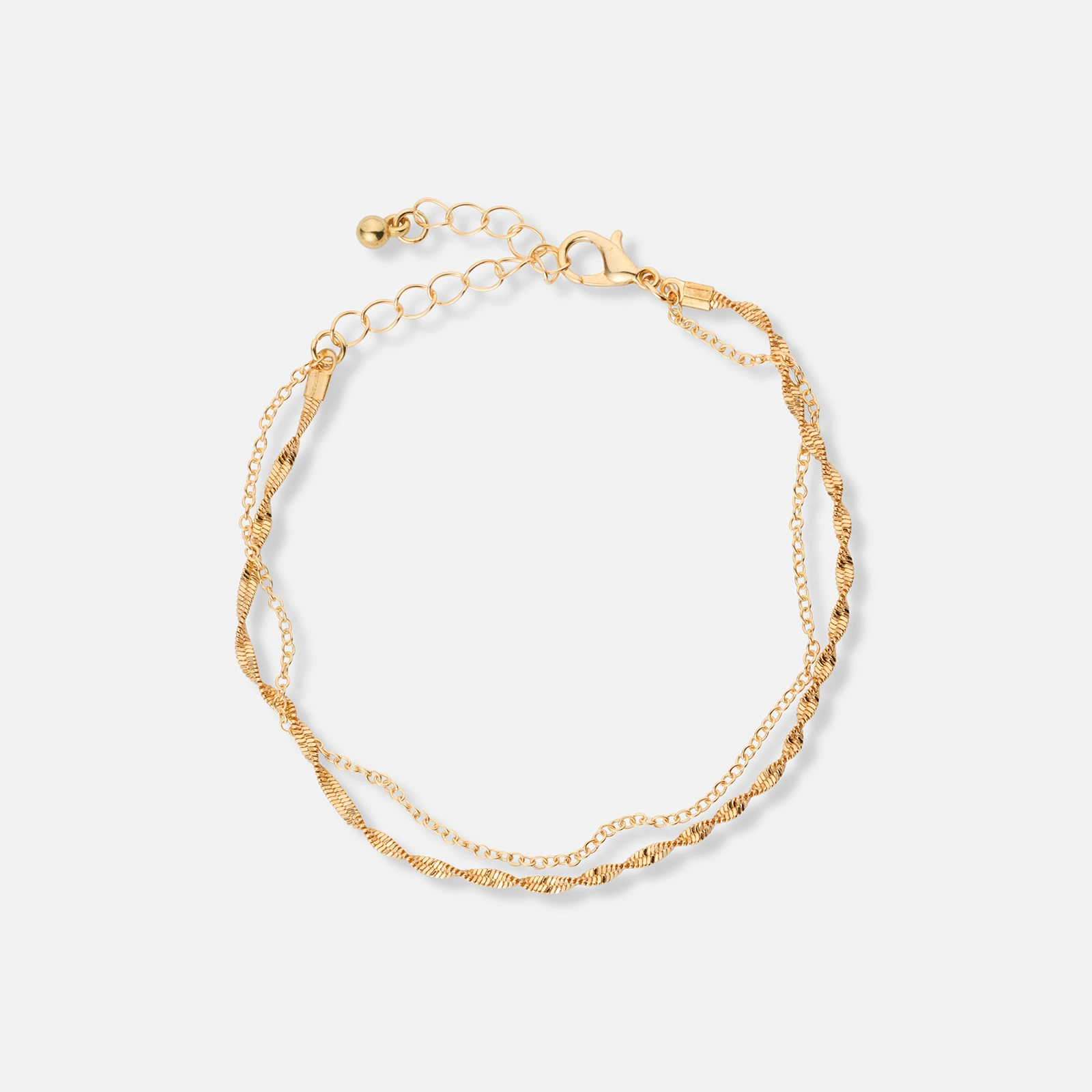 2-radigt guldfärgat armband, singapore & pansar - 19+5 cm