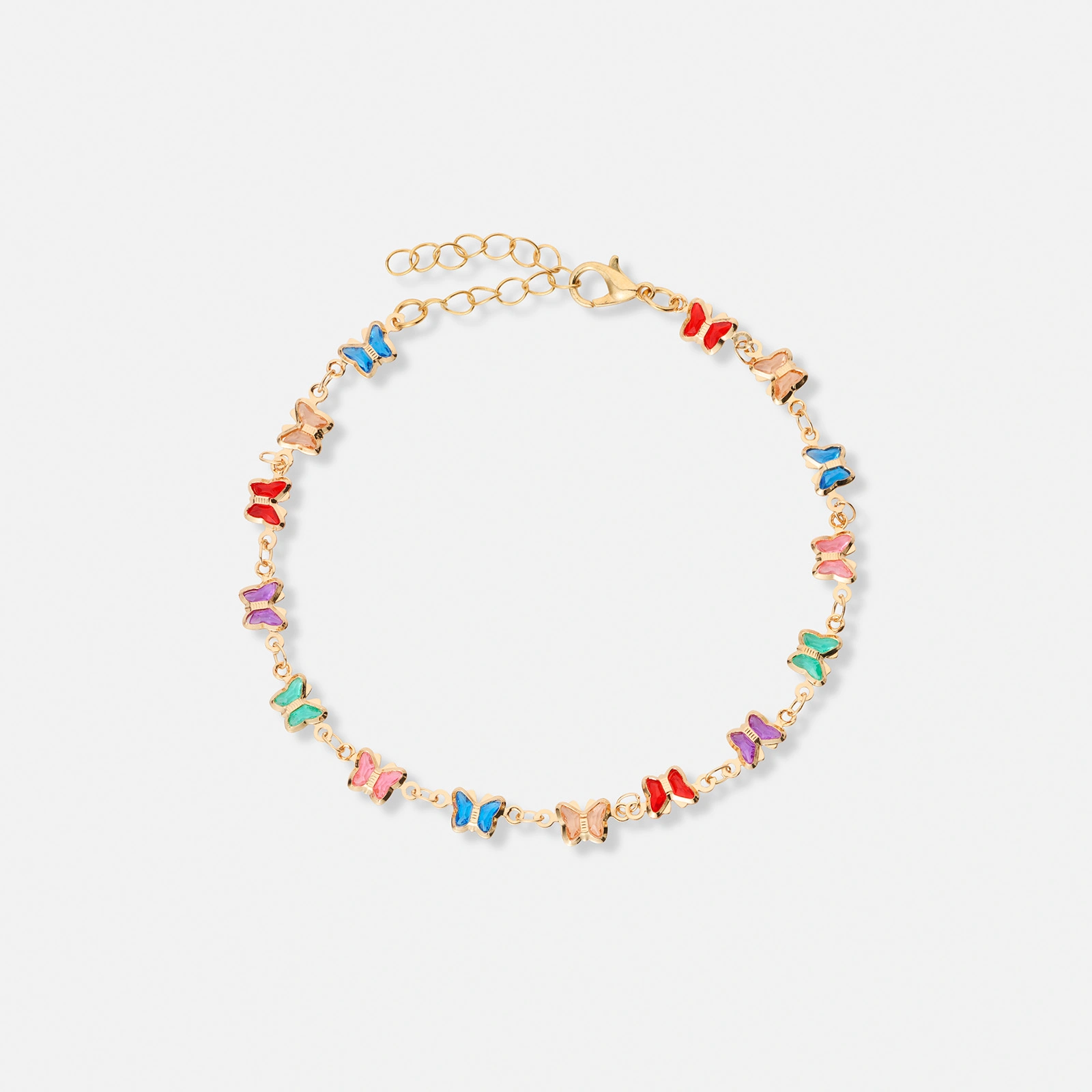 Guldf&auml;rgat armband, f&auml;rgglada fj&auml;rilar - 17+5 cm