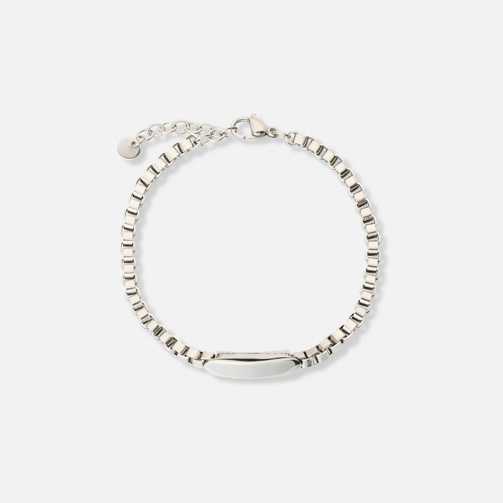 Stålarmband herr, box chain med bricka - 19+3 cm