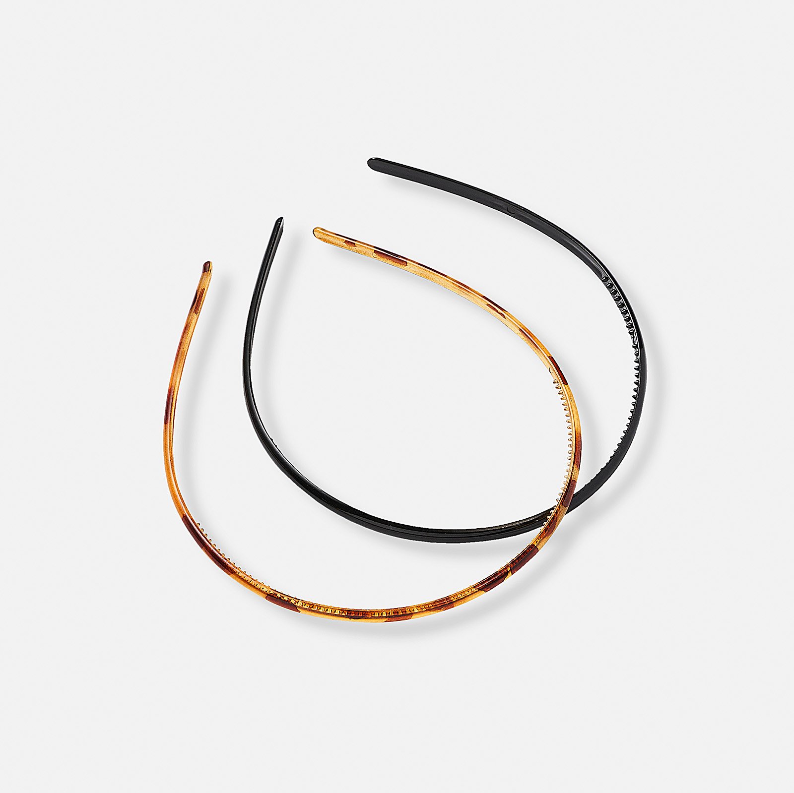 2-pack tunna plastdiadem i svart och brunt