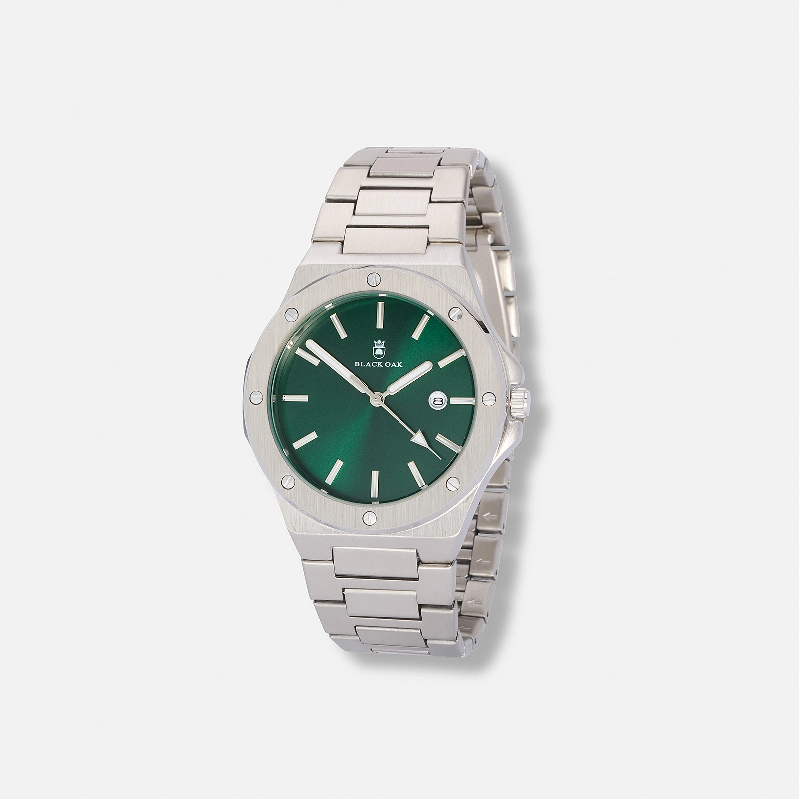 Black Oak Legend herrklocka metallband silver/gr&ouml;n - 42 mm
