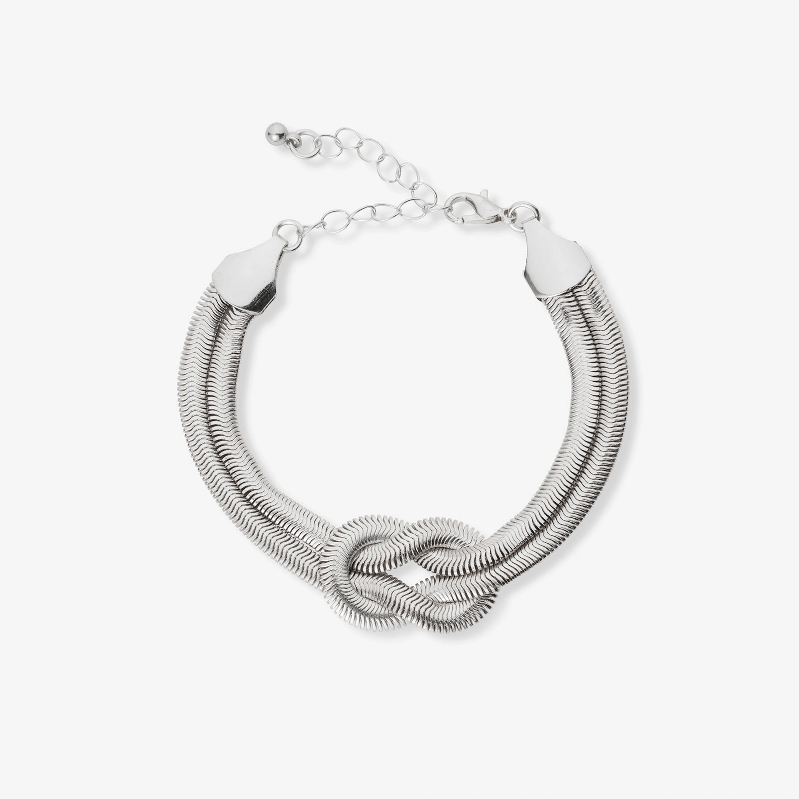 Silverf&auml;rgat armband, dubbel ormkedja m. knut - 18+5 cm.