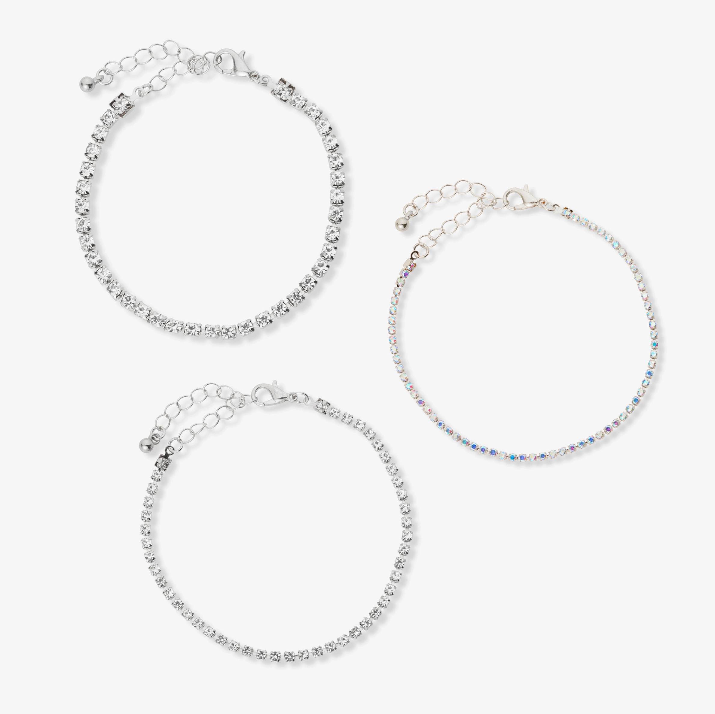 3-pack silverfärgade tennisarmband - 17+5 cm