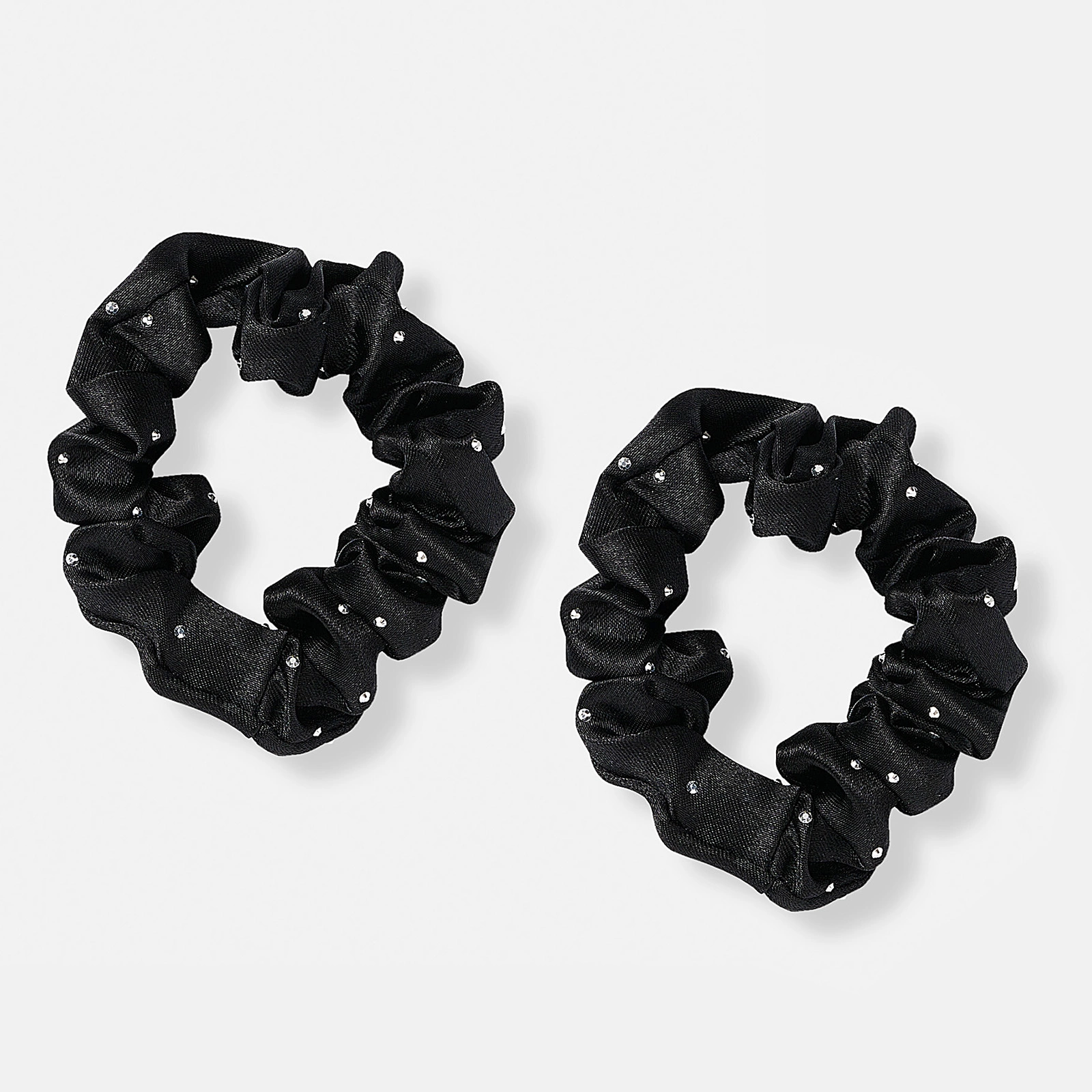 2-pack svarta scrunchies med strass
