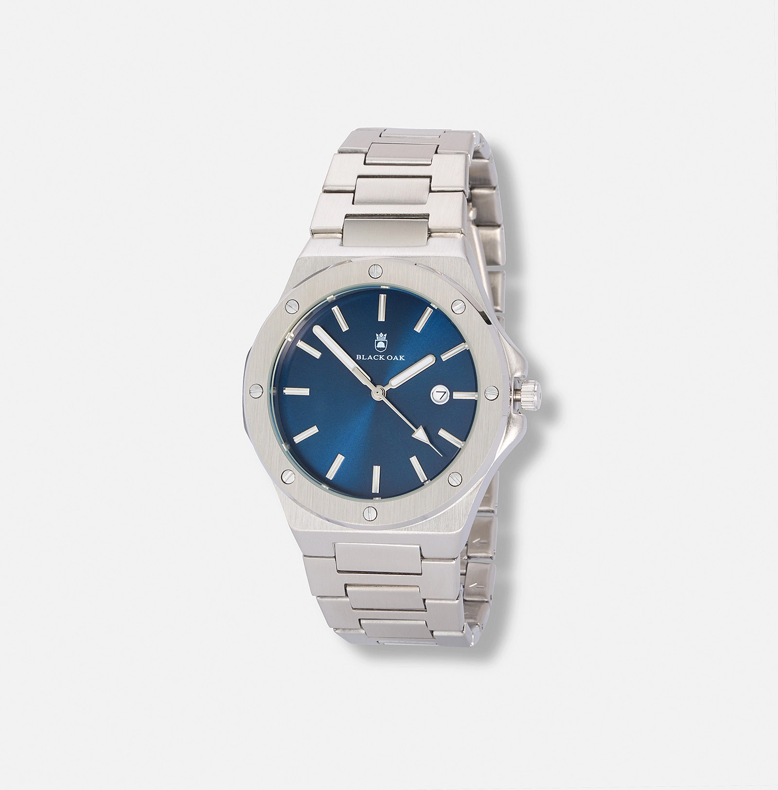 Black Oak Legend herrklocka metallband silver/bl&aring; - 42 mm