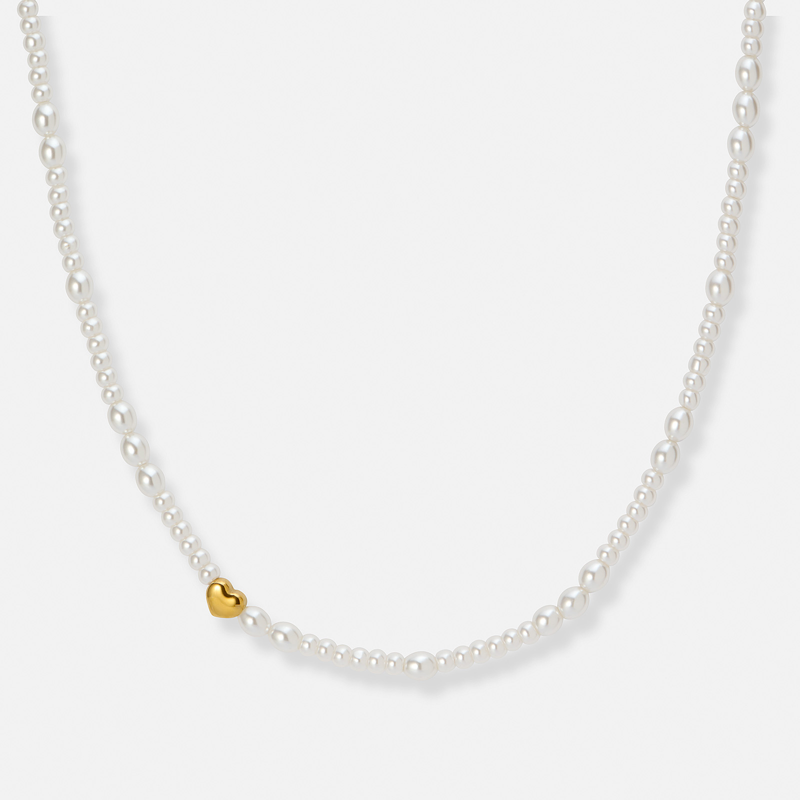 P&auml;rlhalsband med guldpl&auml;terat st&aring;lhj&auml;rta - 40,5+5cm