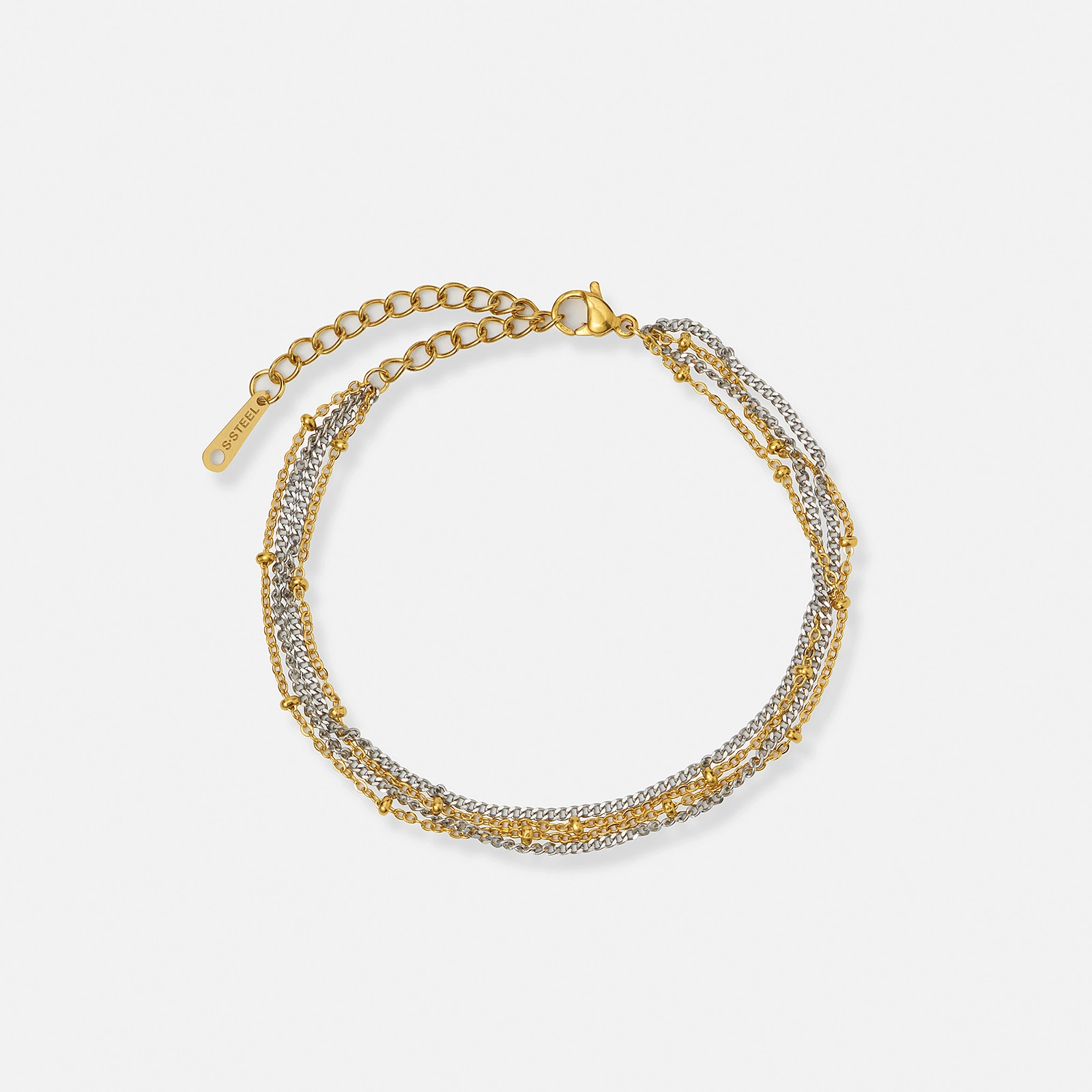 St&aring;larmband i bicolor, fyra rader kejdor - 16+3cm