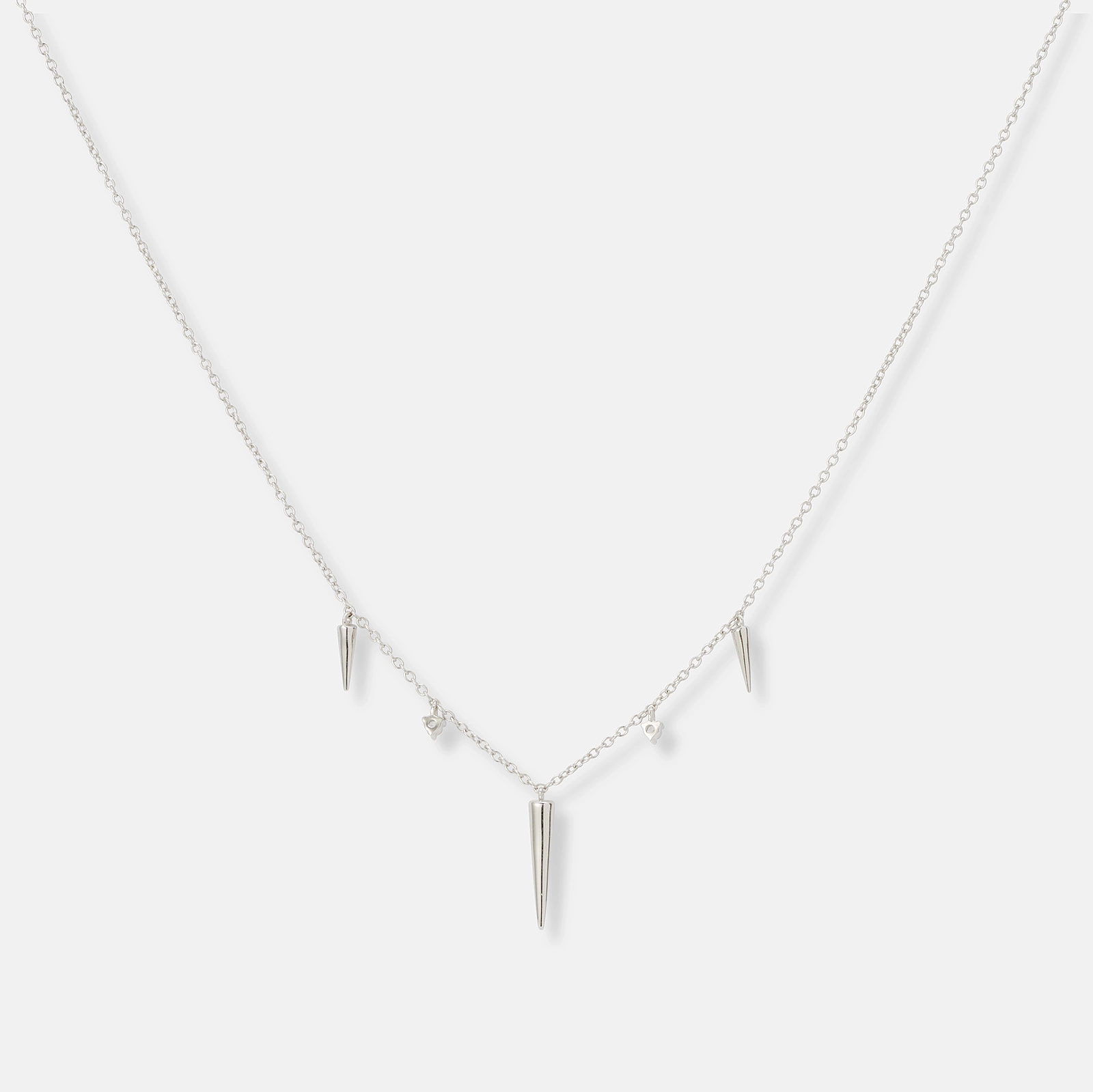 Silverhalsband med spikes och stenar - 42+3cm