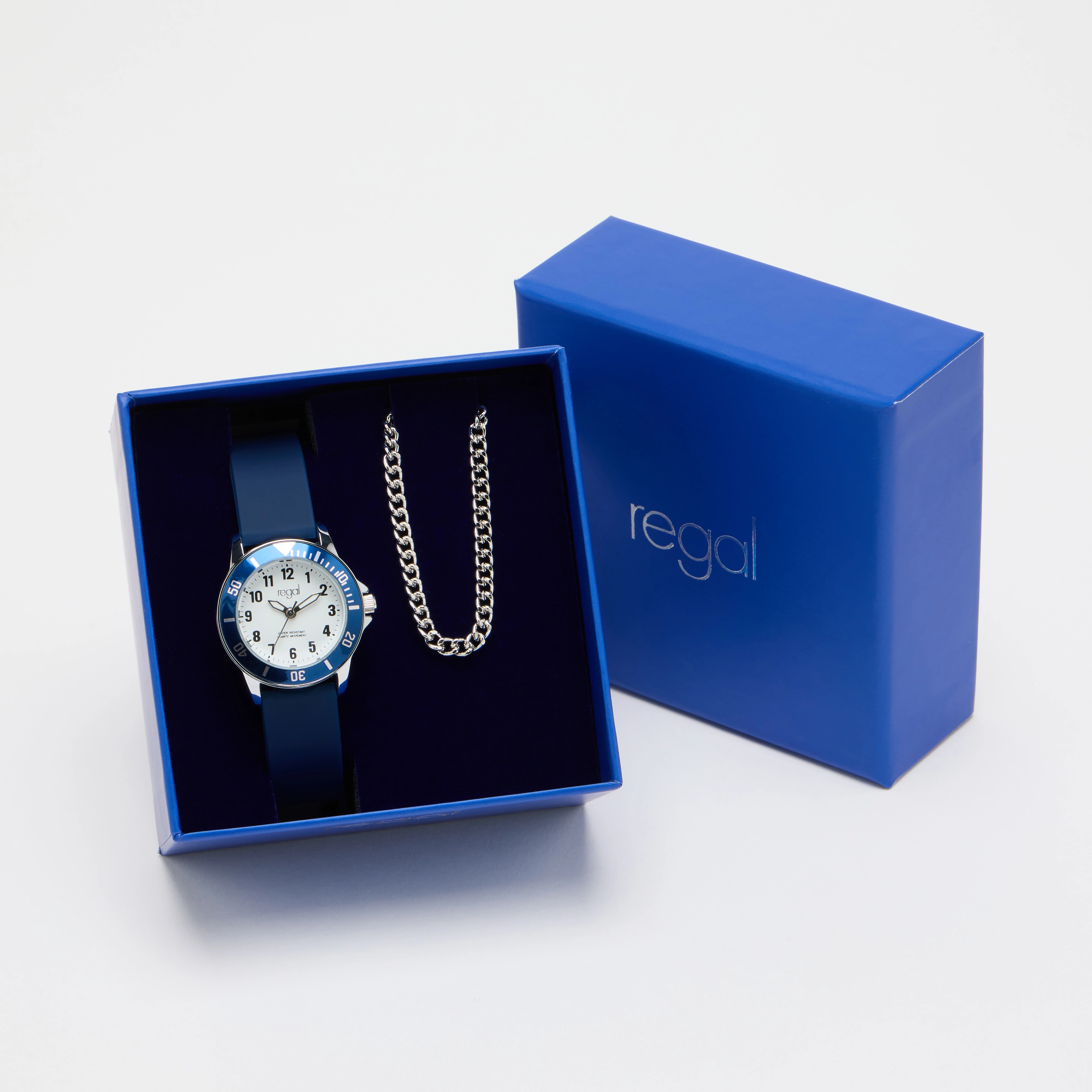 Regal barn klockset med halsband - bl&aring;