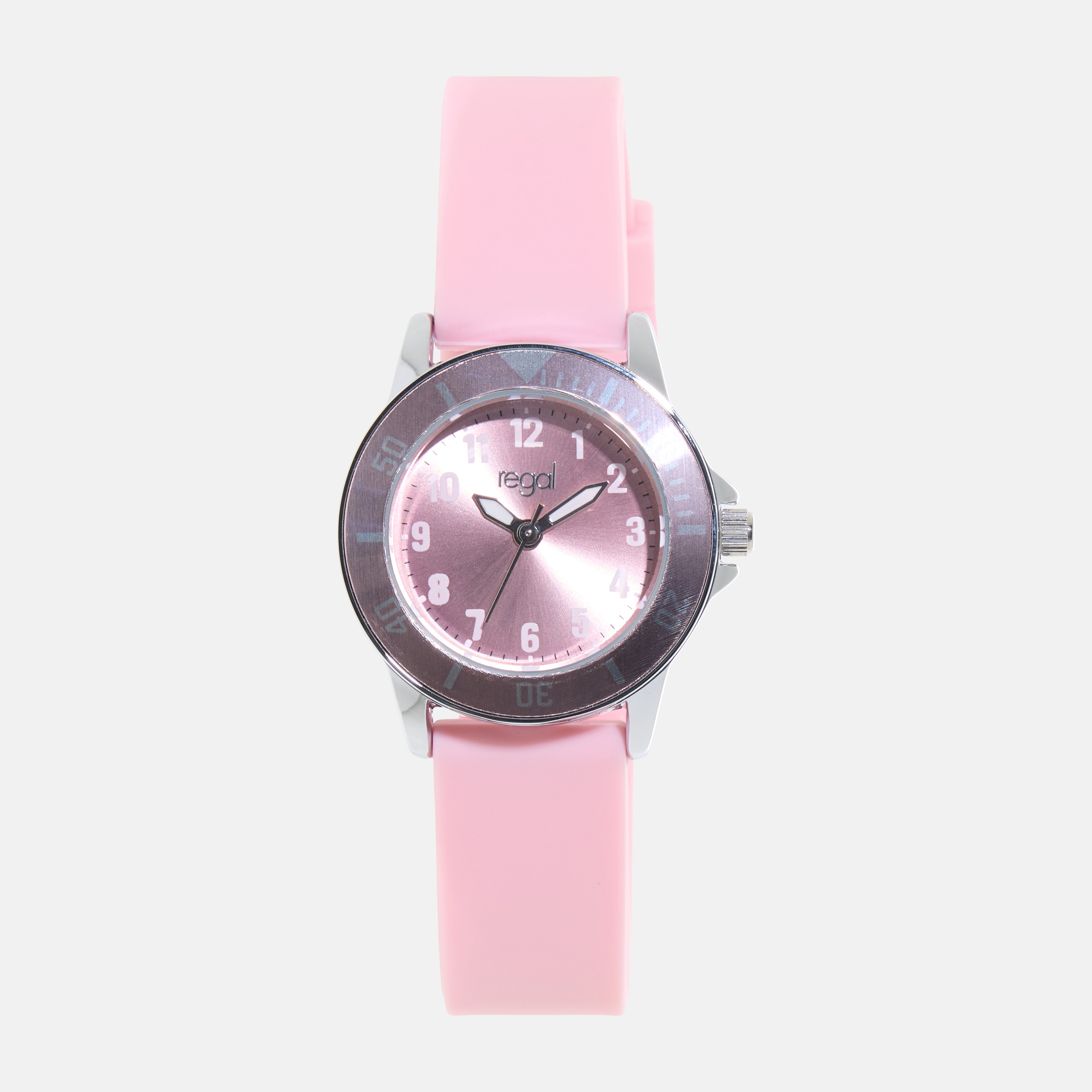 Regal barnklocka - silverton/rosa, gummiband, 28 mm