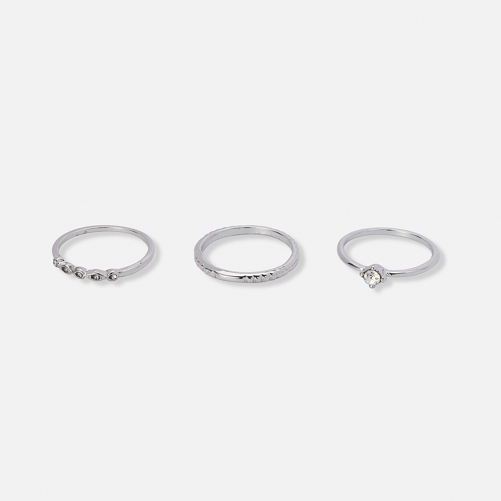 3-pack silverfärgade ringar med stenar - 19