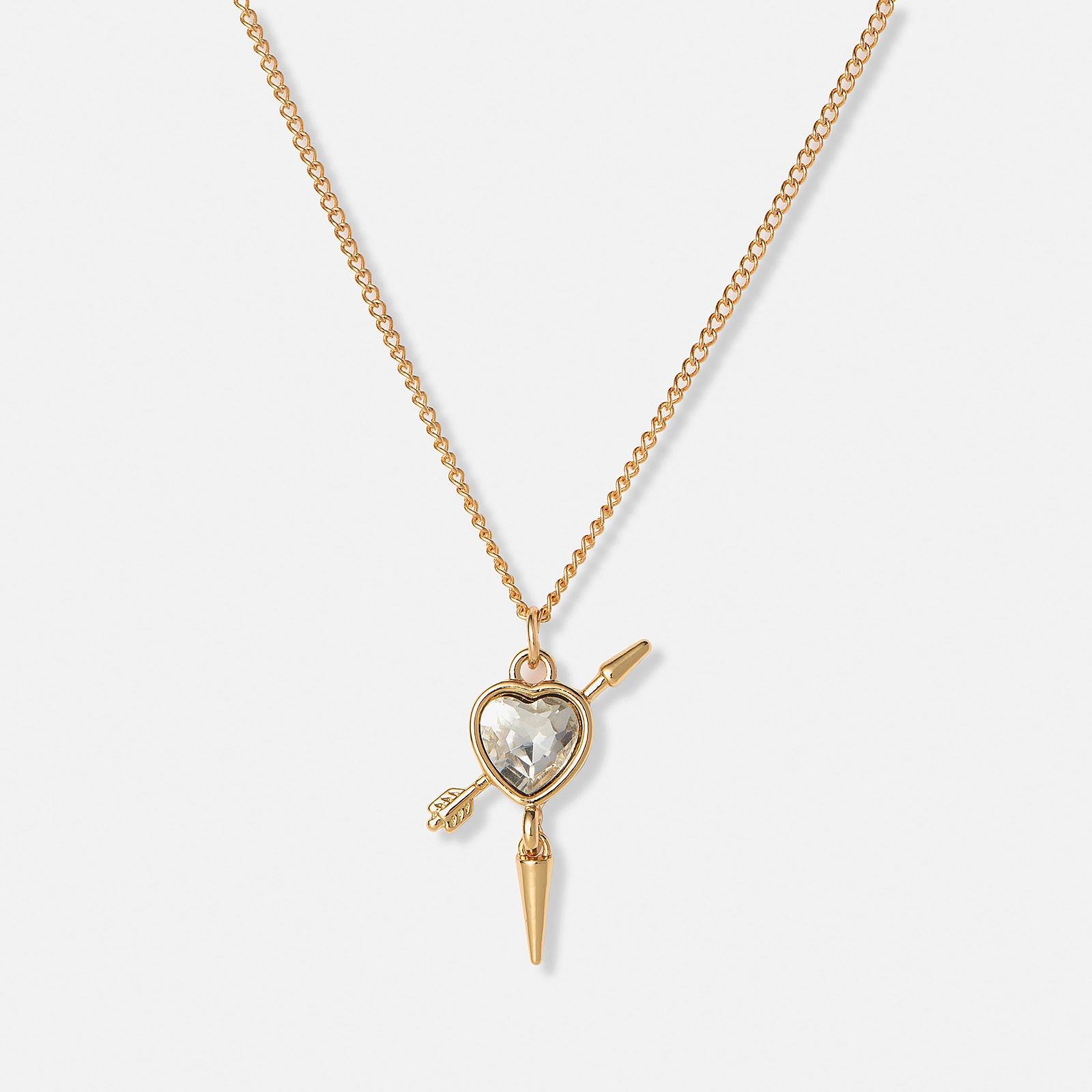 Guldf&auml;rgat halsband, vitt hj&auml;rta med nit - 42+7cm