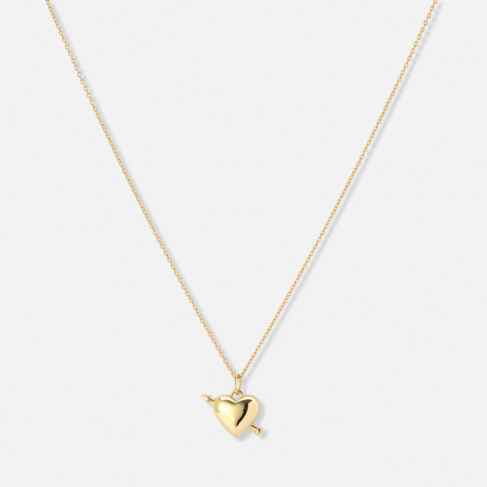 Guldpl&auml;terat silverhalsband, 17mm hj&auml;rta med pil - 42+3cm