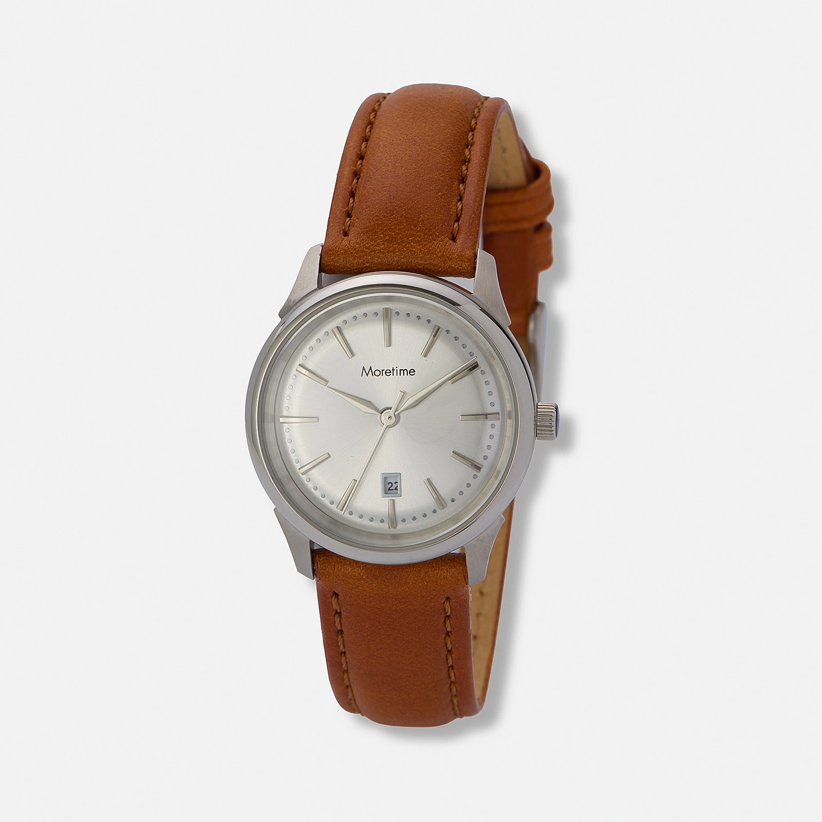Mortime damklocka l&auml;derband - brun/silver 30mm
