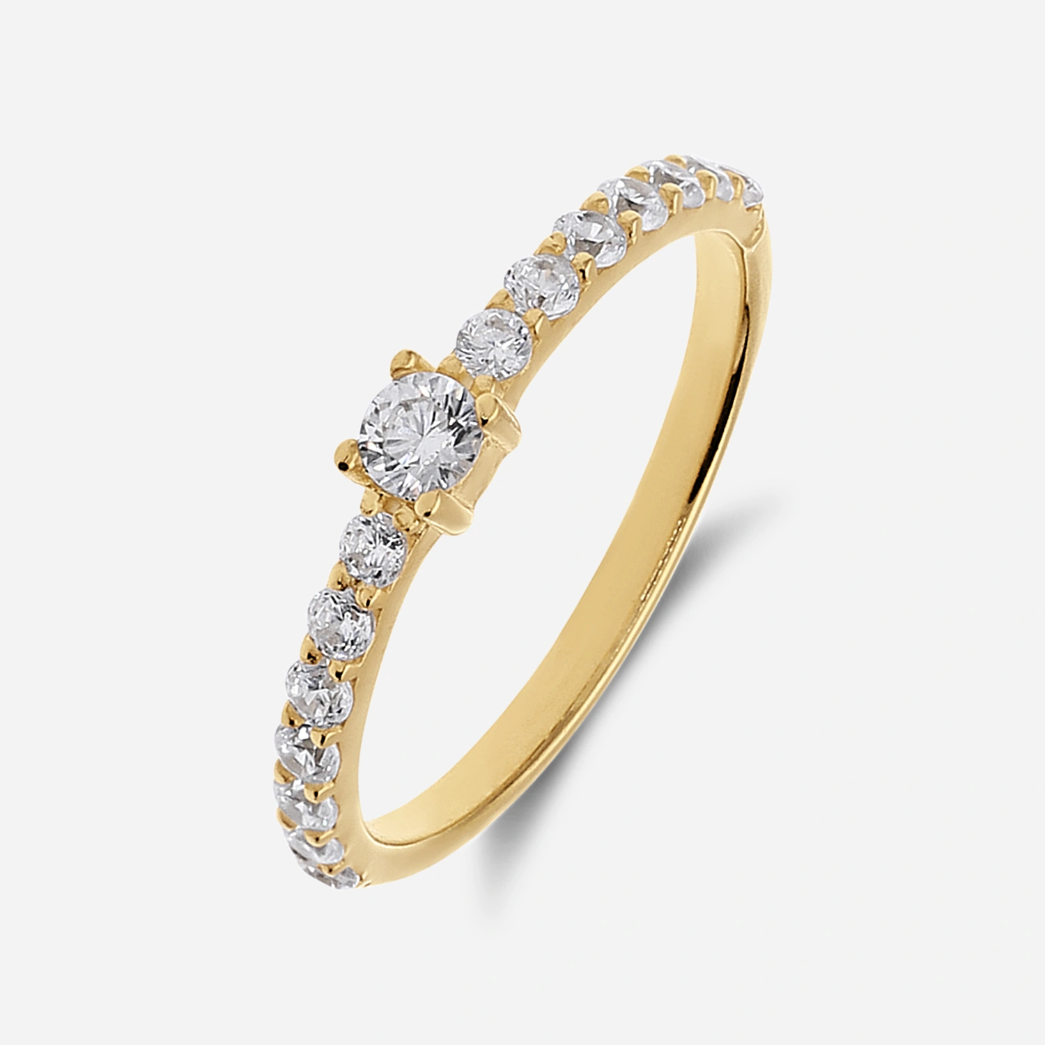 Guldpl&auml;terad silverring, solit&auml;r med sidostenar - 15,5