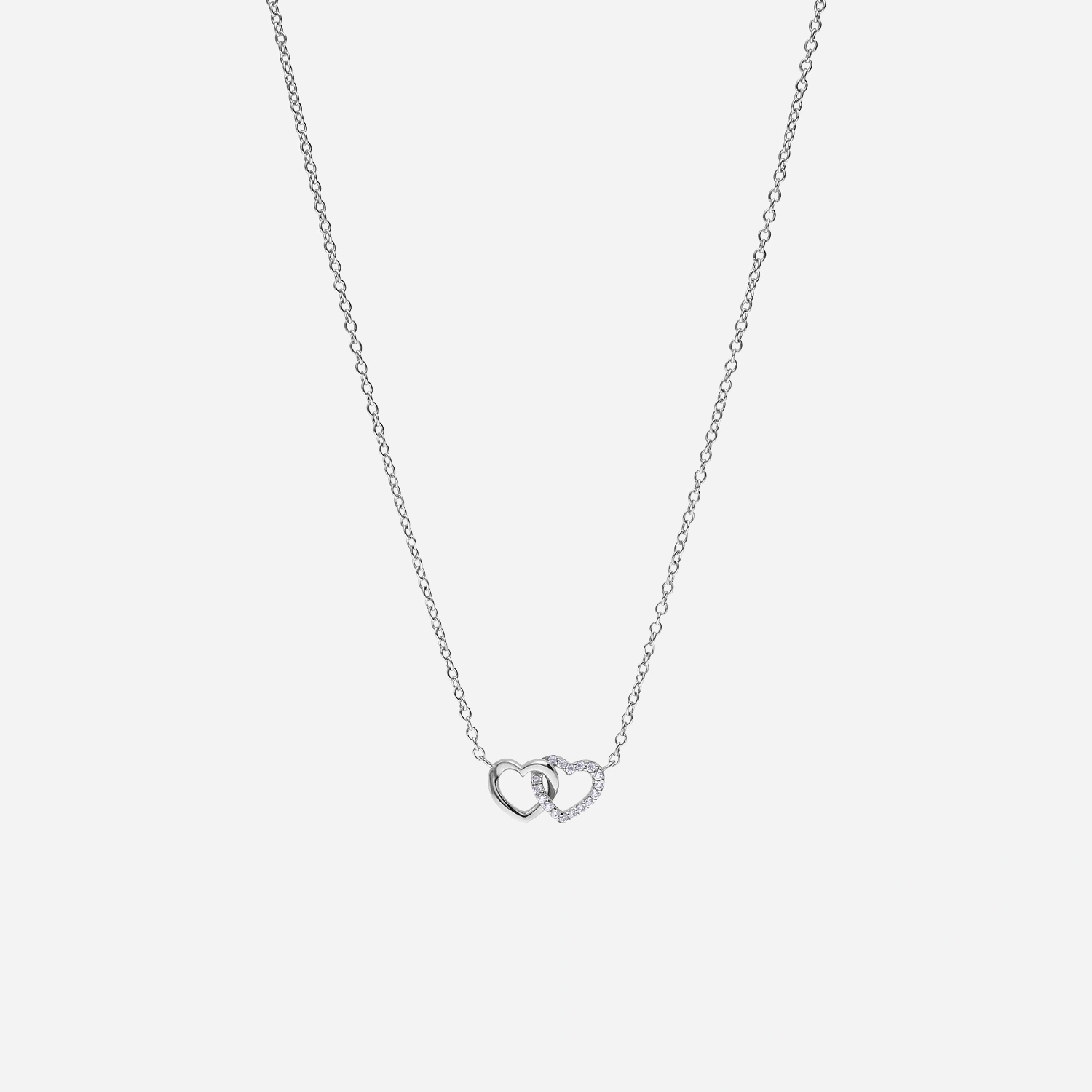 Rhodinerat silverhalsband med sammanl&auml;nkade hj&auml;rtan - 42+3 cm.