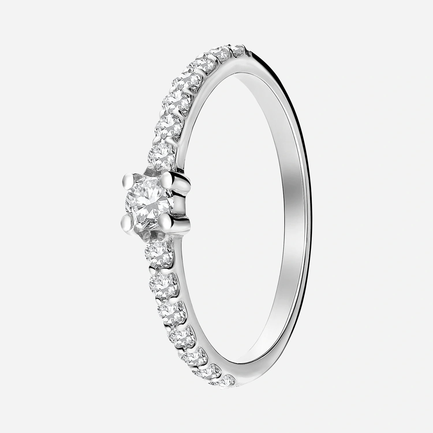 Rhodinerad silverring, solit&auml;r med sidostenar - 16