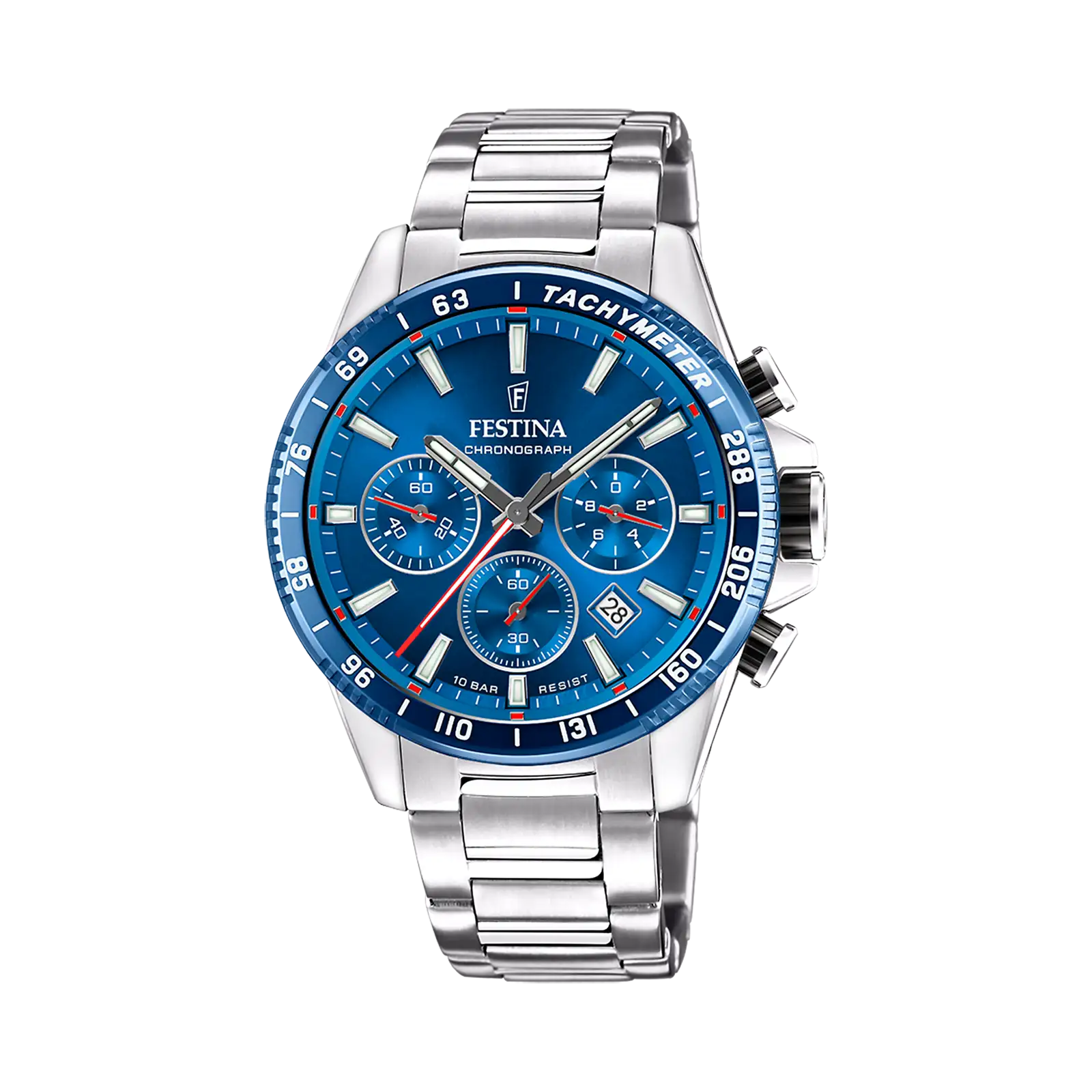 Timeless Chronograph herr blå/stål, metallband F20560/3