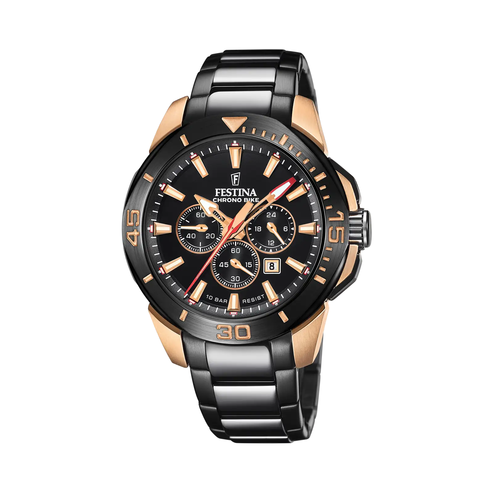 Chrono Bike herrklocka svart, metallband F20645/1