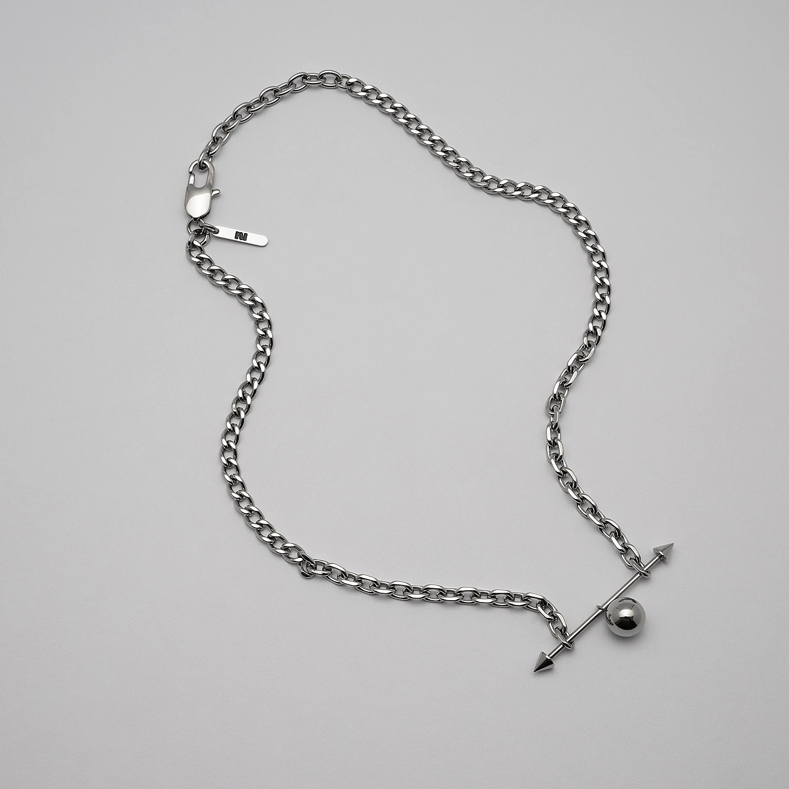 Halsband stål, skivstång med spikes och boll - 40+5 cm