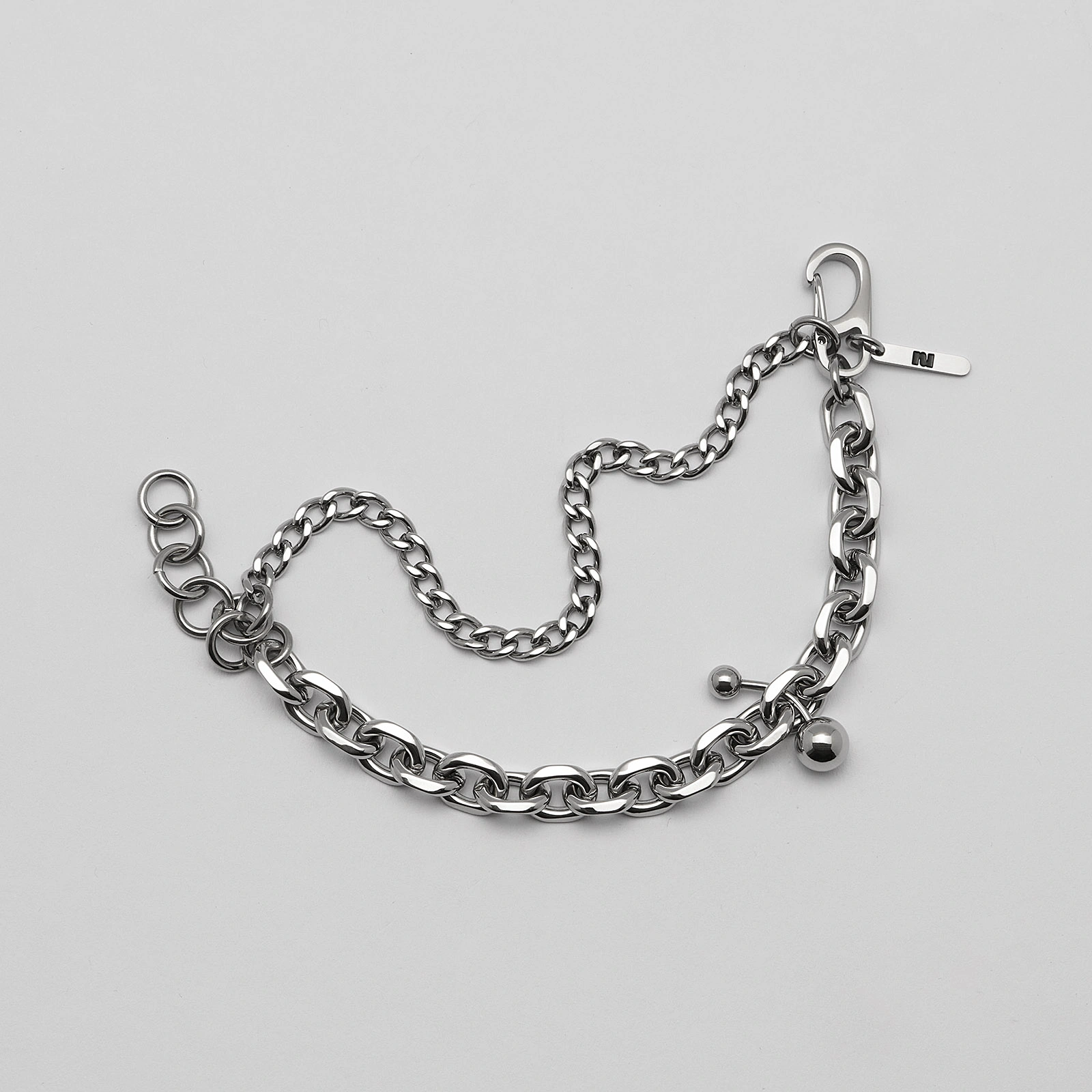 Armband stål, dubbelkedja med kulor, berlock - 16+4 cm
