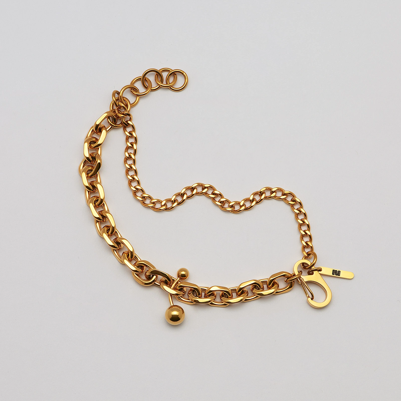 Armband guldpläterat stål, dubbelkedja med kulor 16+4 cm
