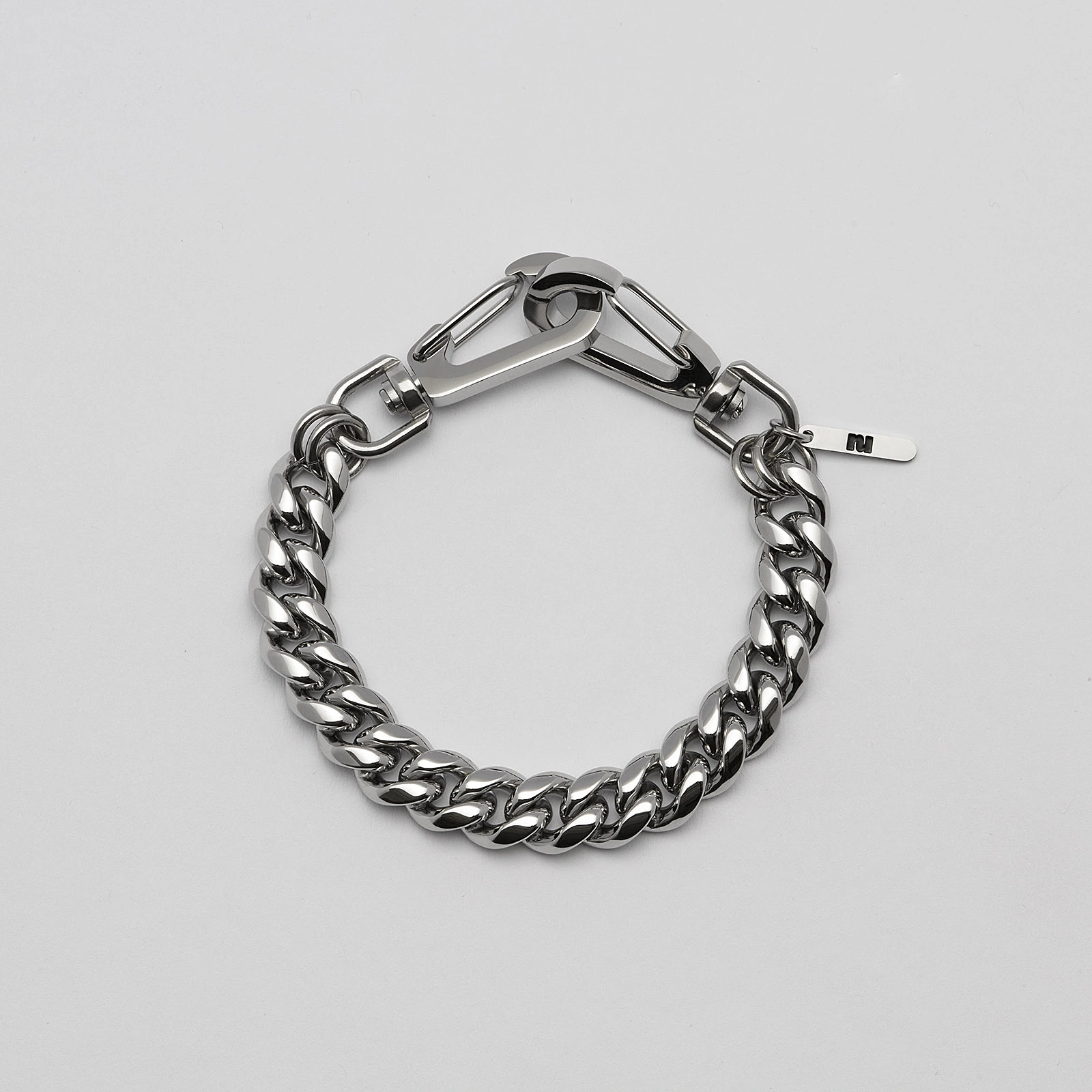 Armband i stål, pansarlänk med karbinhake - 10 mm x 21,5 cm