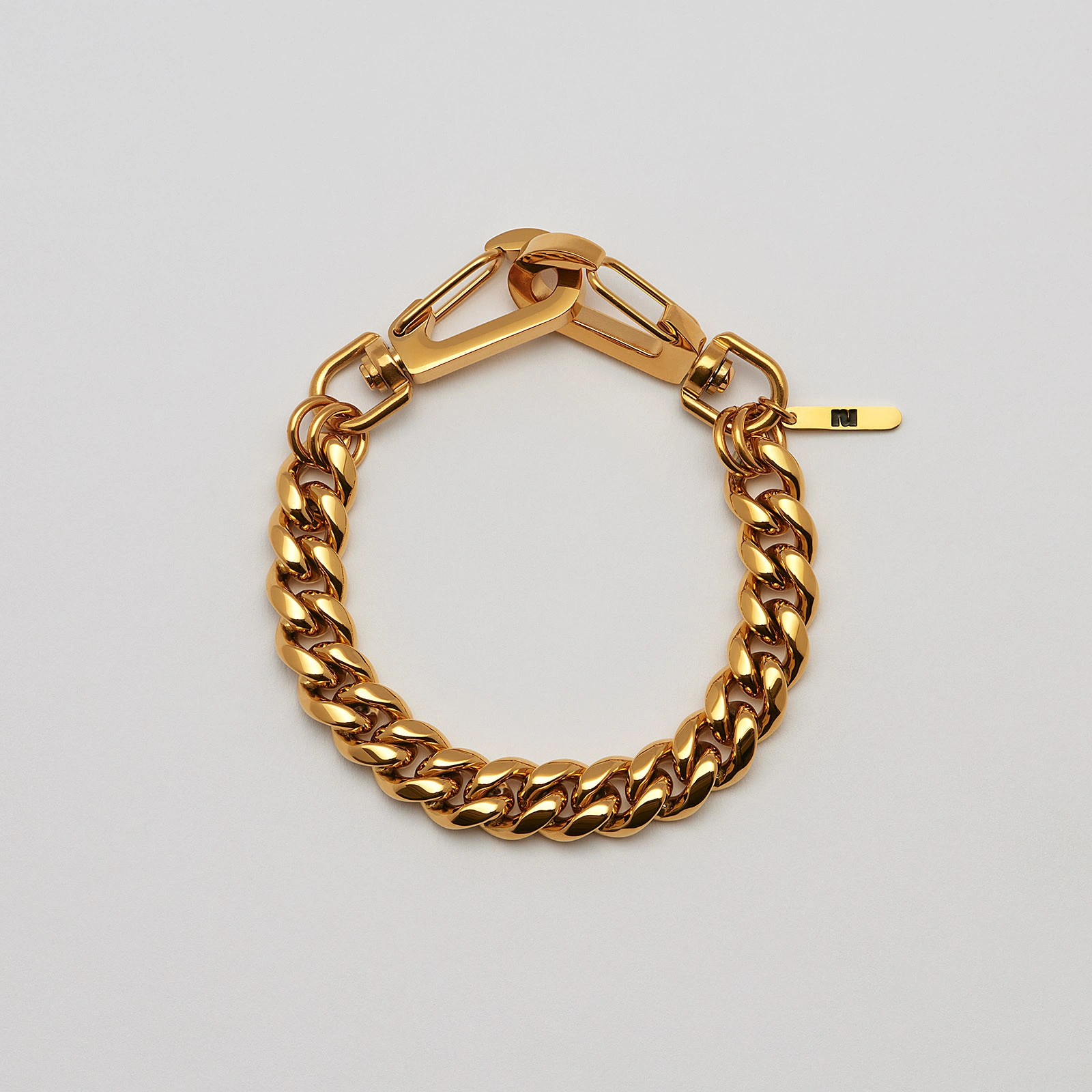 Armband i guldpläterat stål, pansarlänk med hake - 10 mm x 21,5 cm