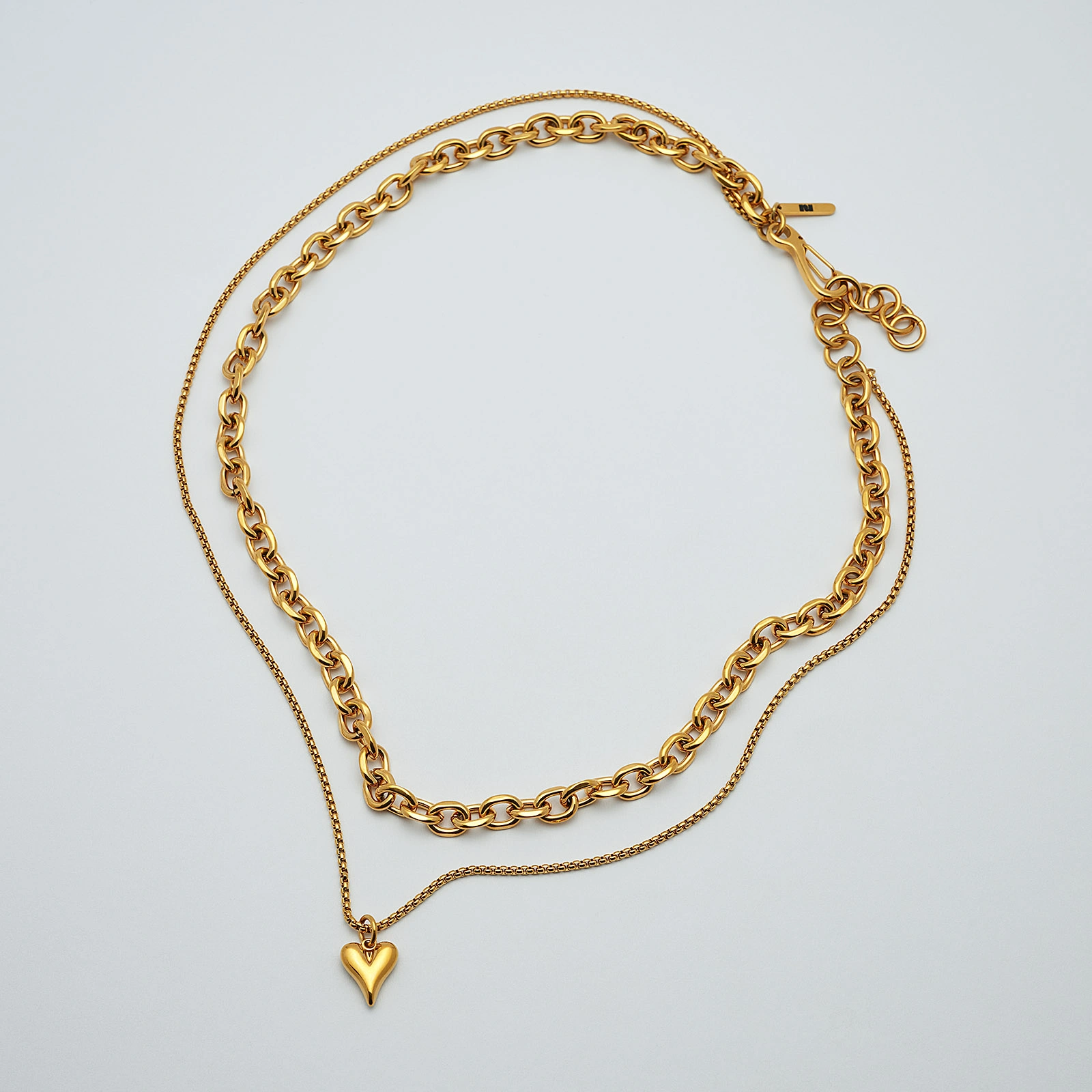 Halsband i guldpläterat stål, dubbelkedja - 50/57+5 cm