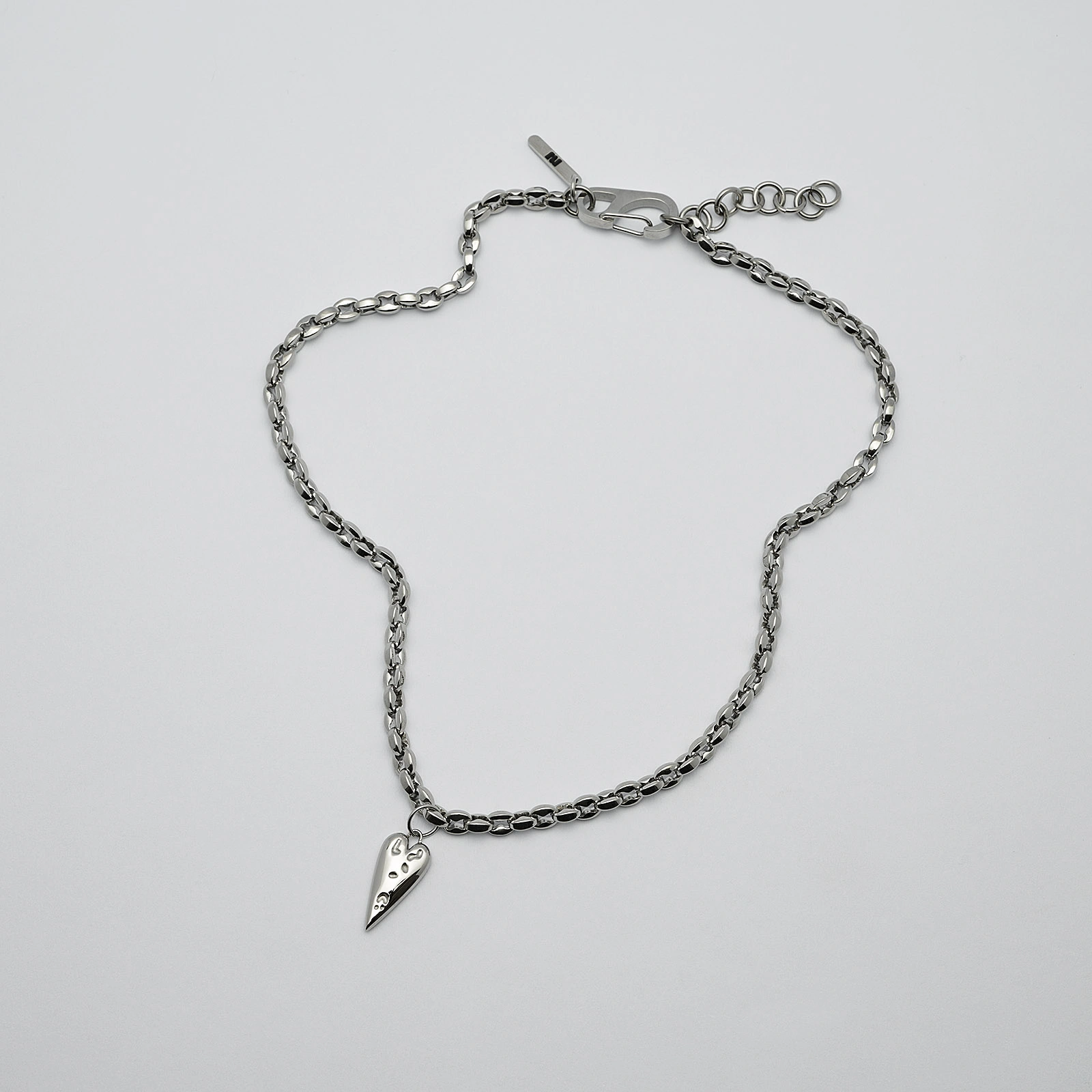 Halsband i stål, kedja med hjärta - 5 mm x 40+5 cm