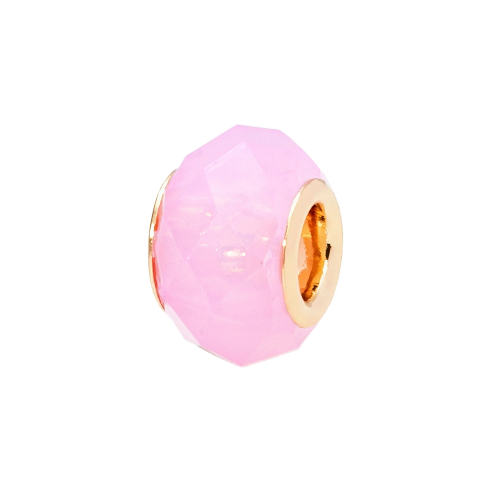 Guldfärgad armbandsberlock, rund med rosa facetterad sten