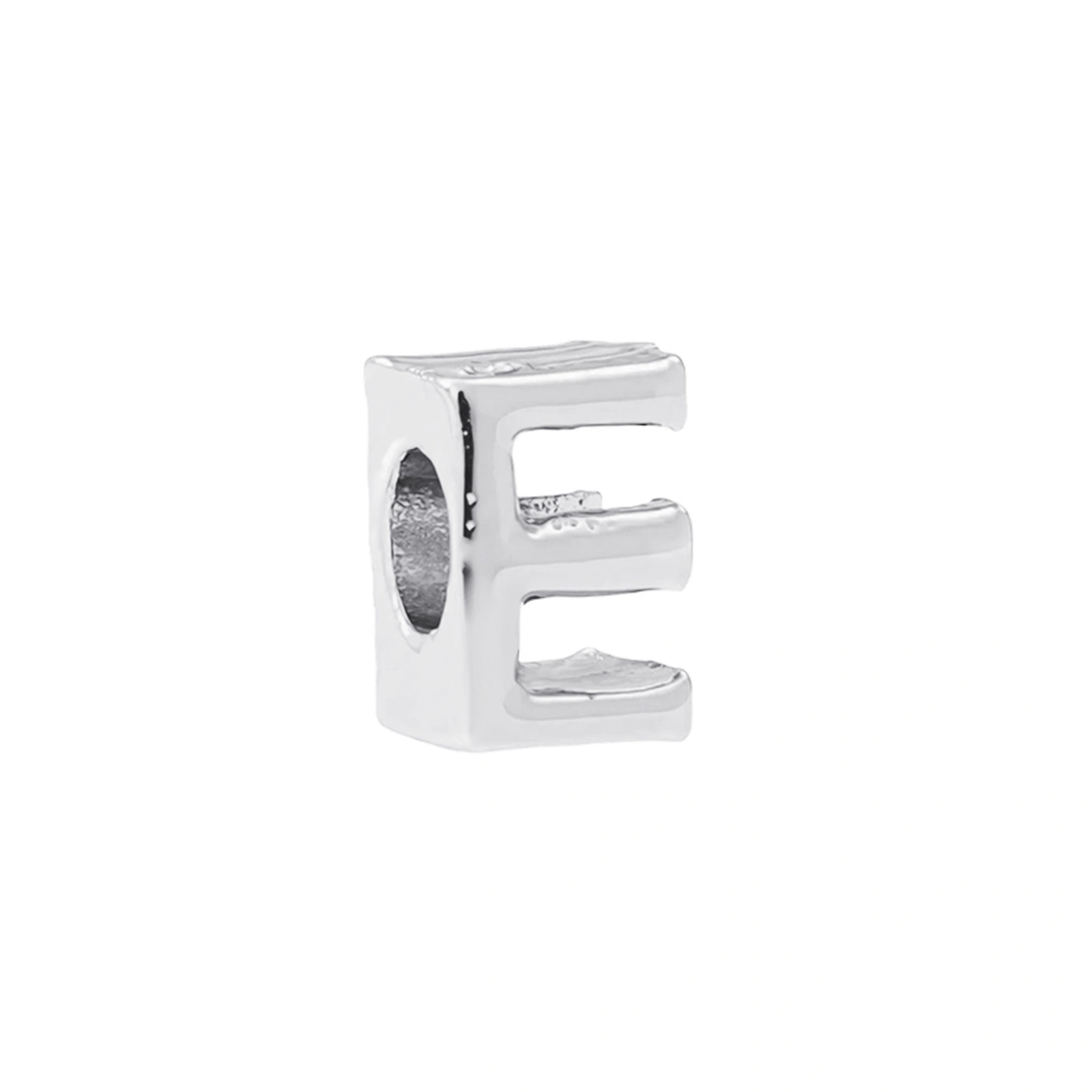 Silverfärgad armbandsberlock, bokstav E