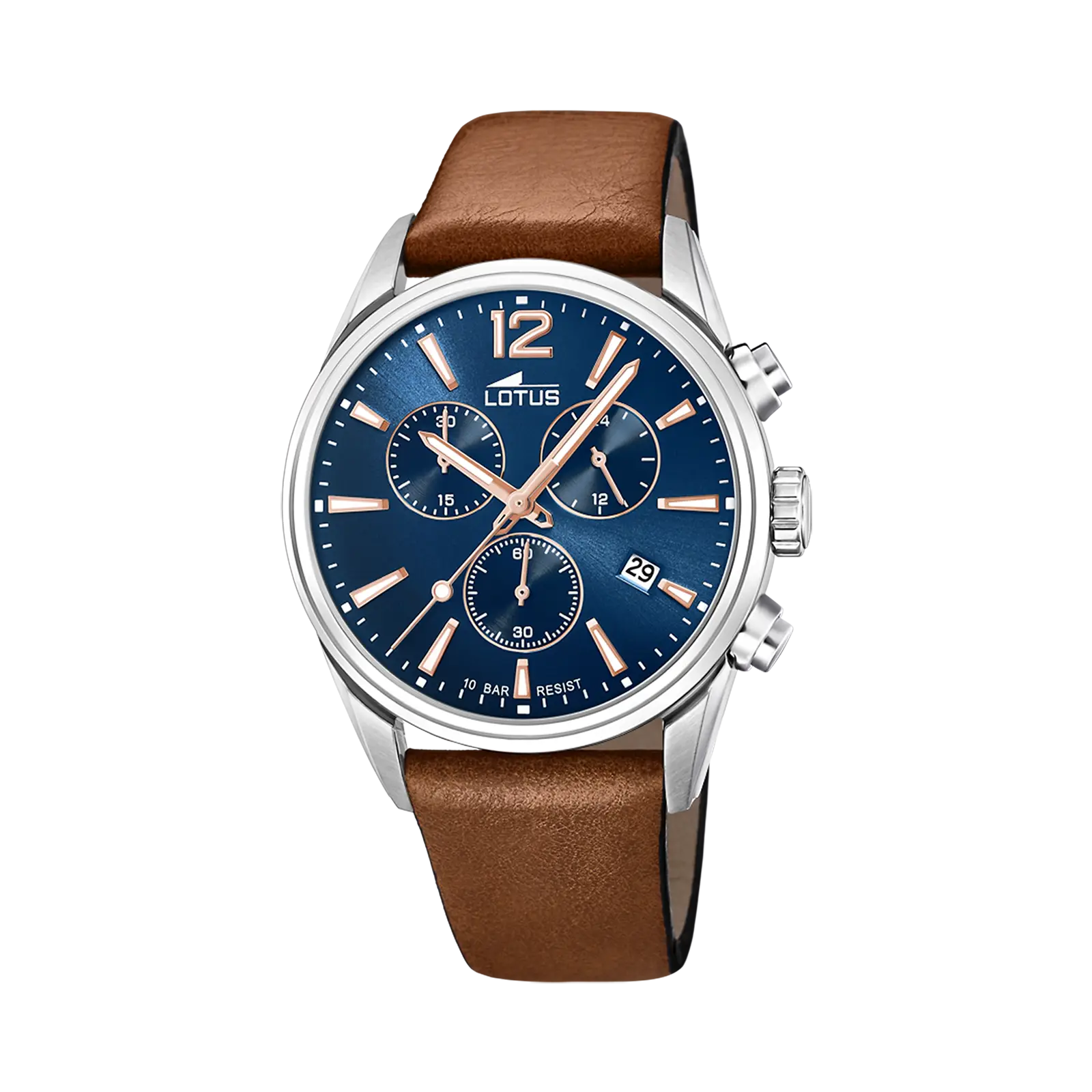 Lotus herrklocka - kronograf, l&auml;der/bl&aring;, 42 mm