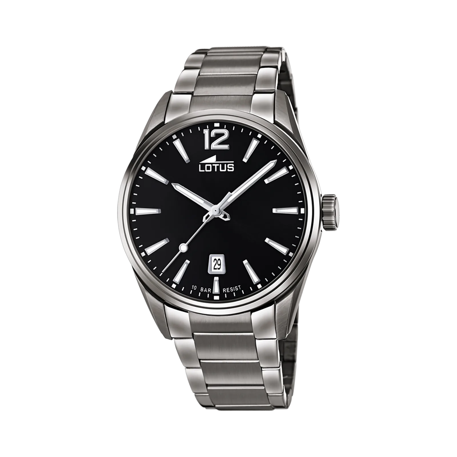 Lotus herrklocka - metallband, st&aring;l/svart, 42 mm