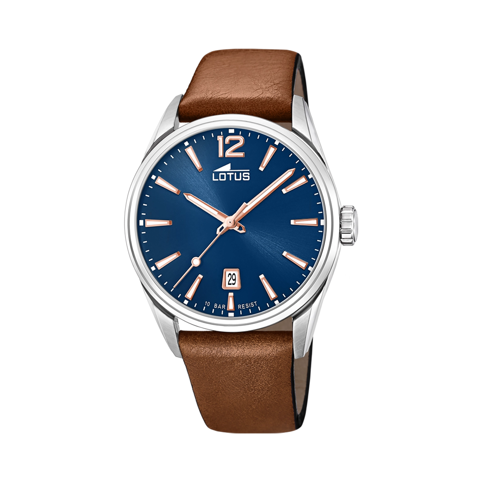 Lotus herrklocka - datum, l&auml;der/bl&aring;, 42 mm