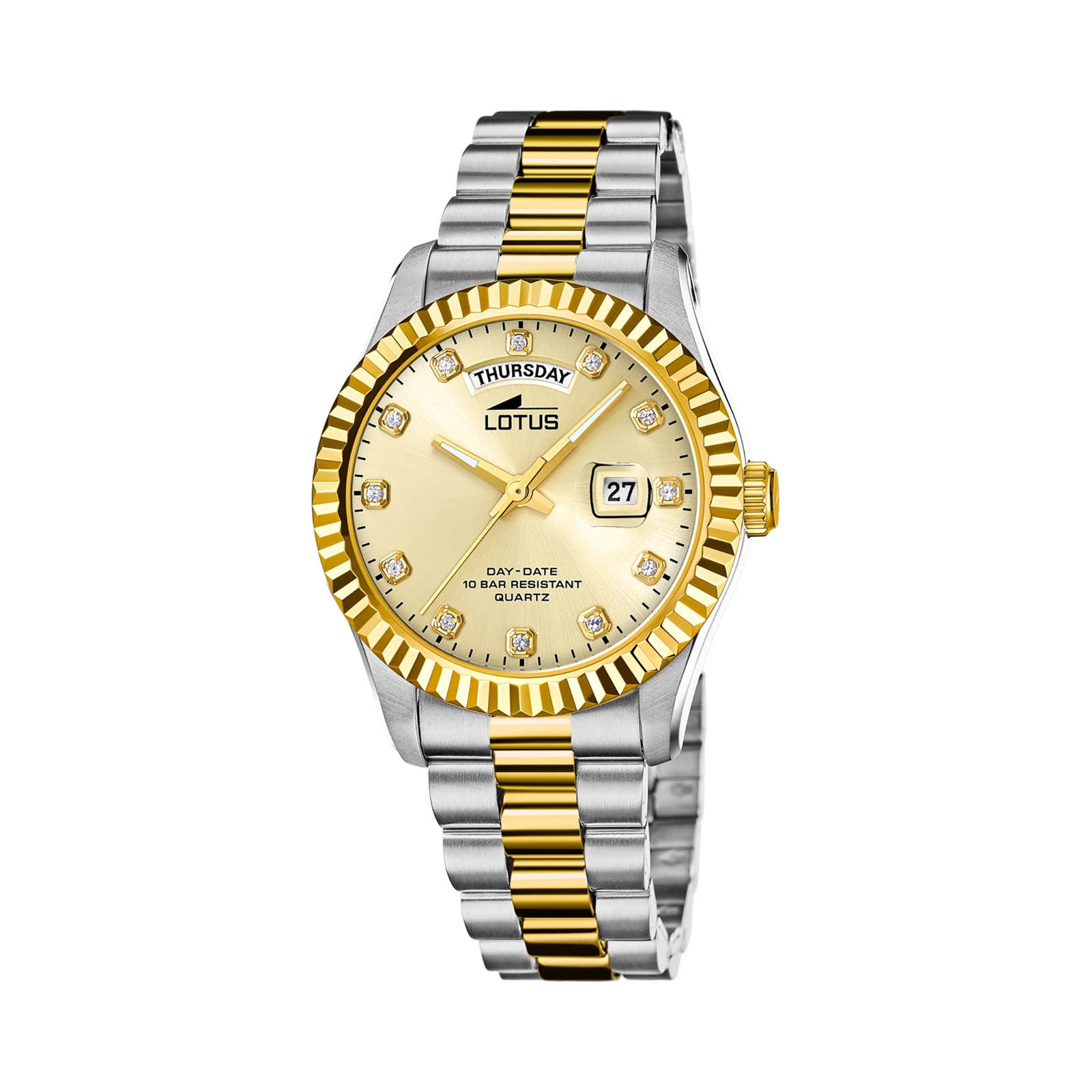 Lotus herrklocka - dag/datum, bicolor/beige, 41,5 mm