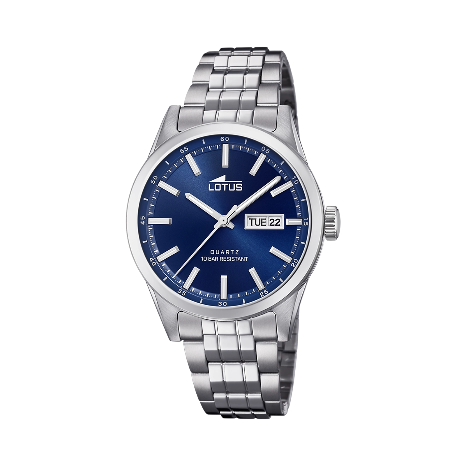Lotus herrklocka - dag/datum, stål/blå, 42mm
