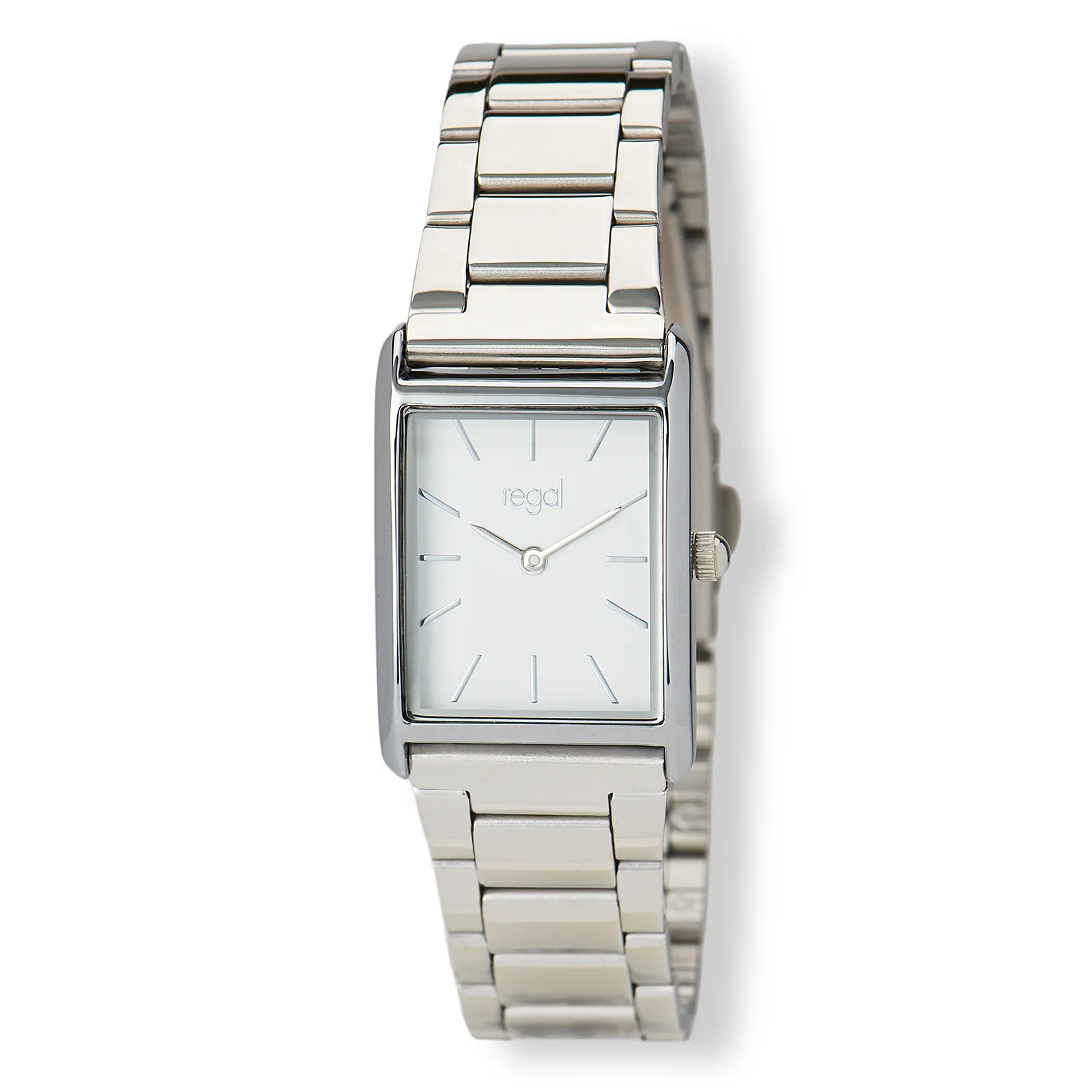 rektangulär dam vit/silver, metallband R89314-132