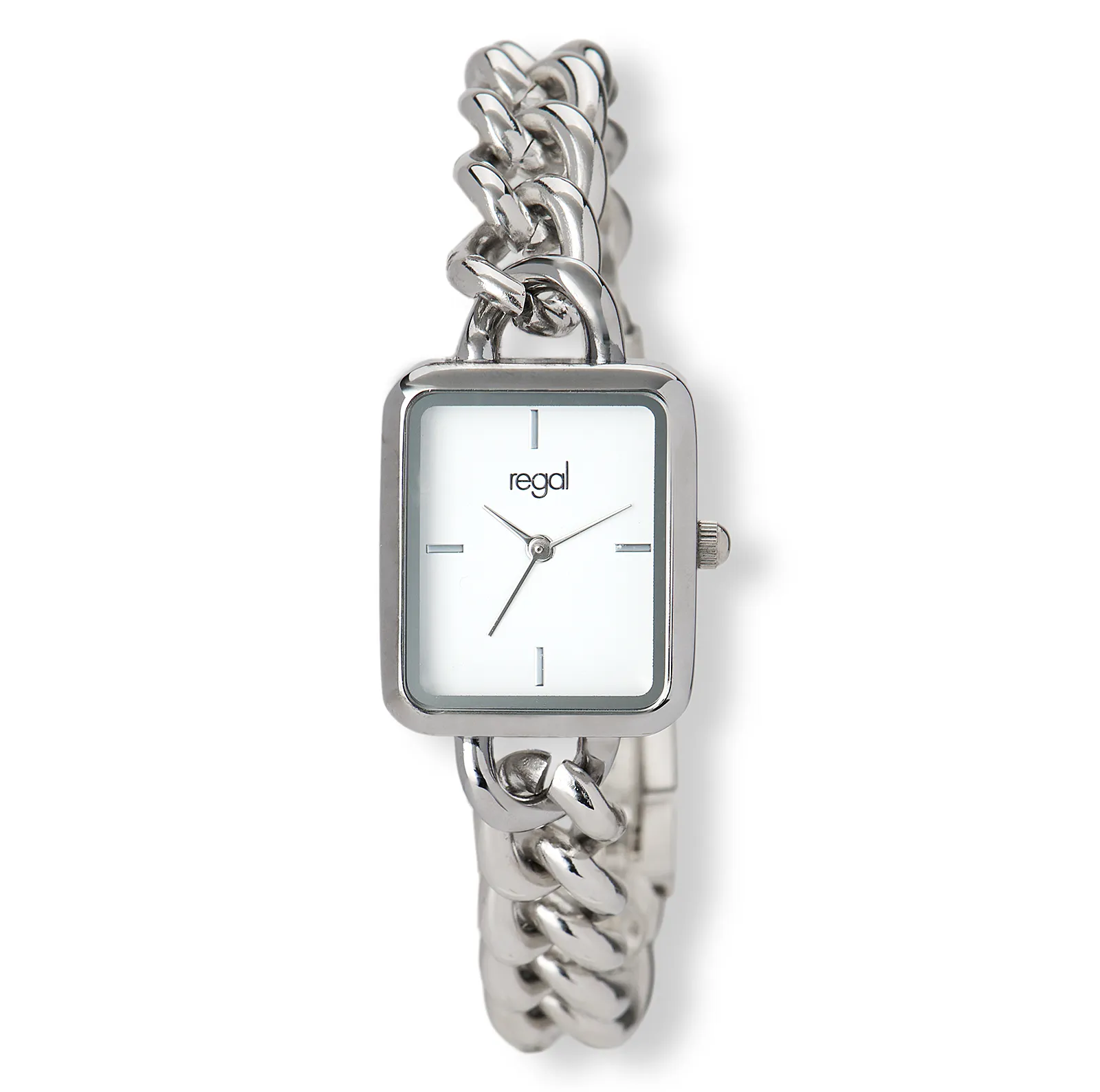 rektangulär dam vit/silver, metallband R89334-132