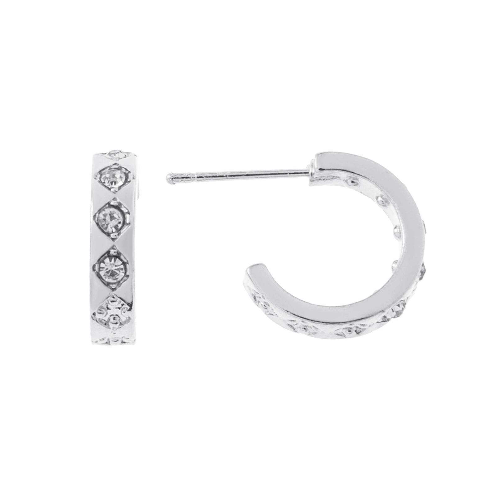 Silverfärgade örhängen, C-hoops med glasstenar - 0,4x1,2 cm