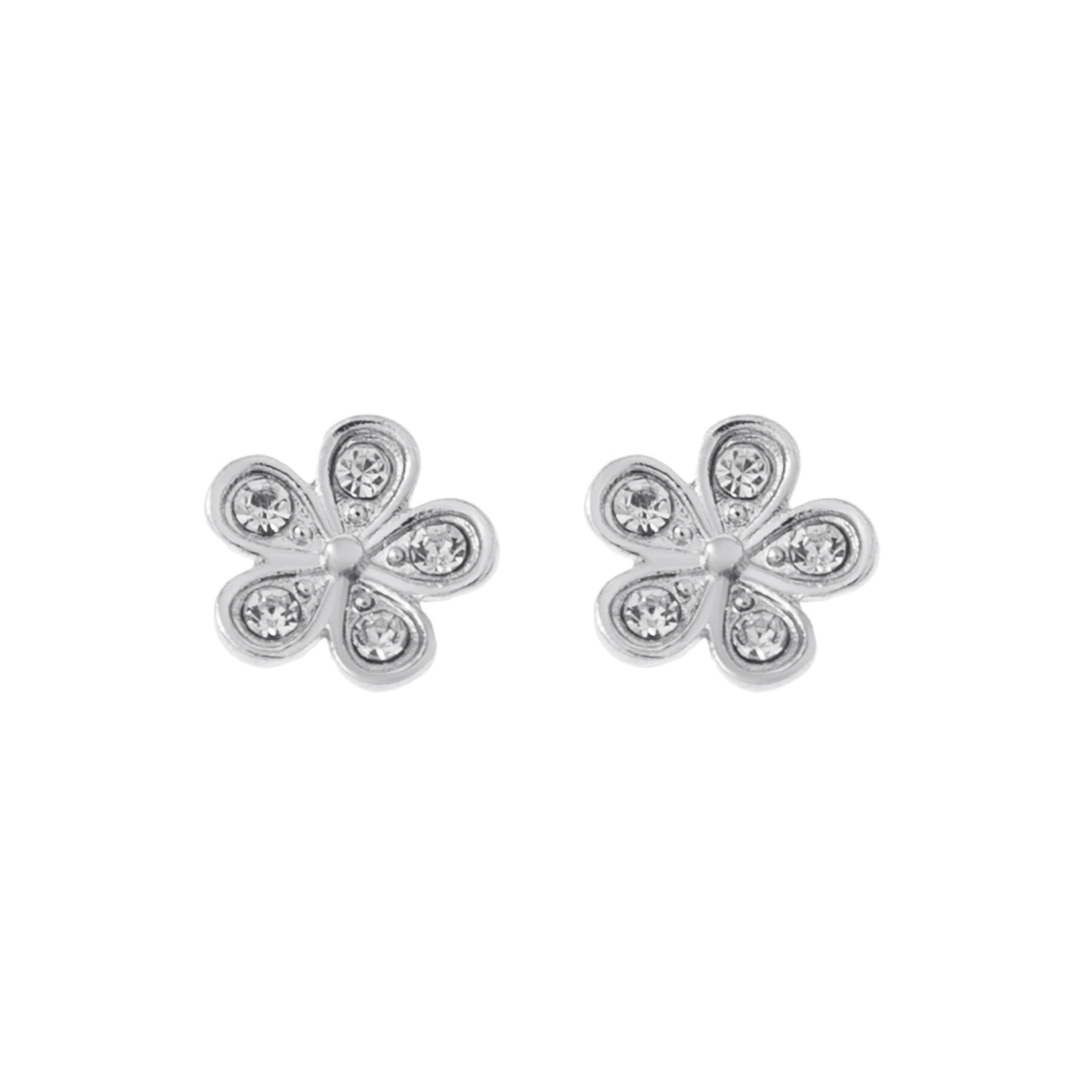 Silverfärgade örhängen, blomformade studs med stenar - 1x1 cm