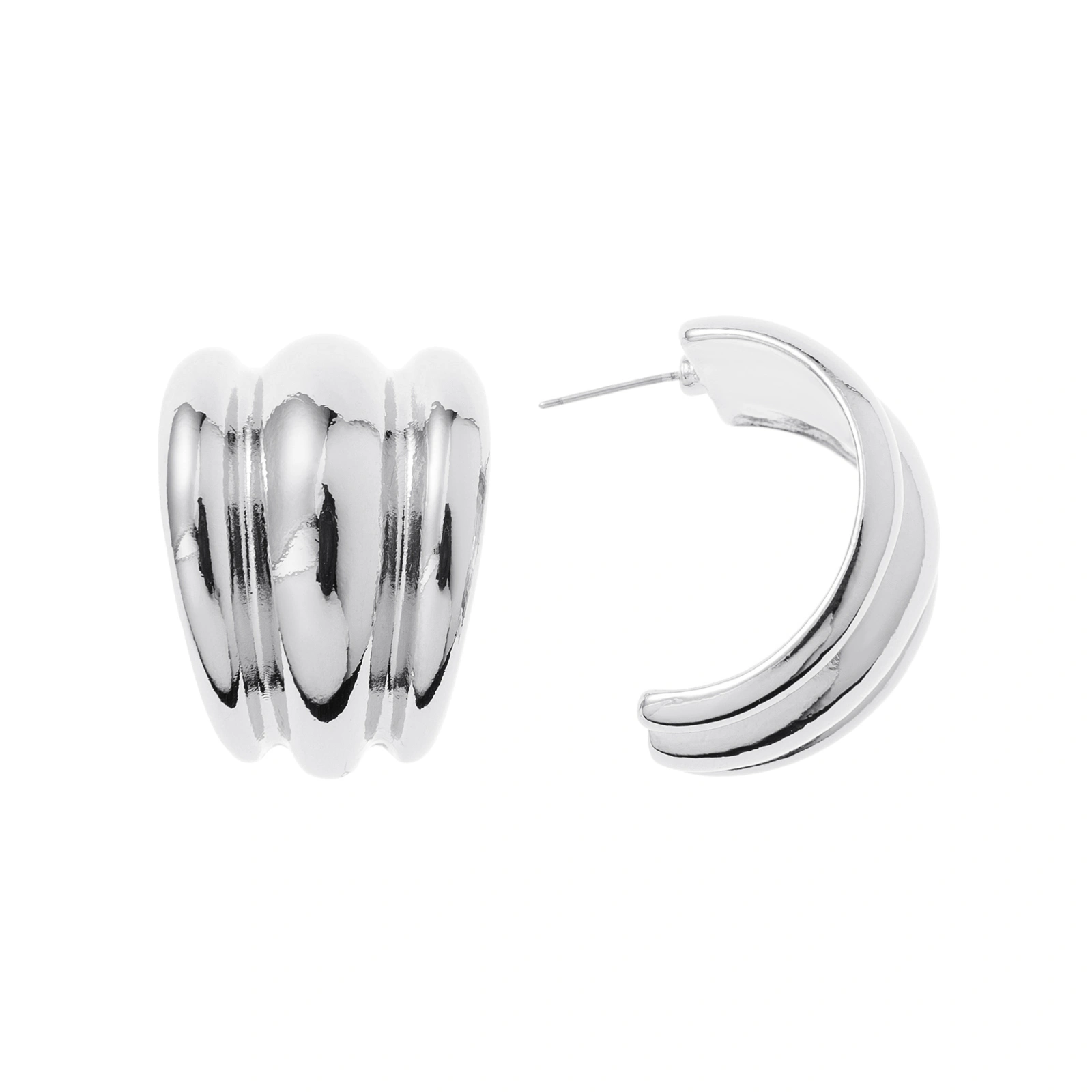 Silverfärgade örhängen, treradiga C-hoops - 2,5x2,5 cm