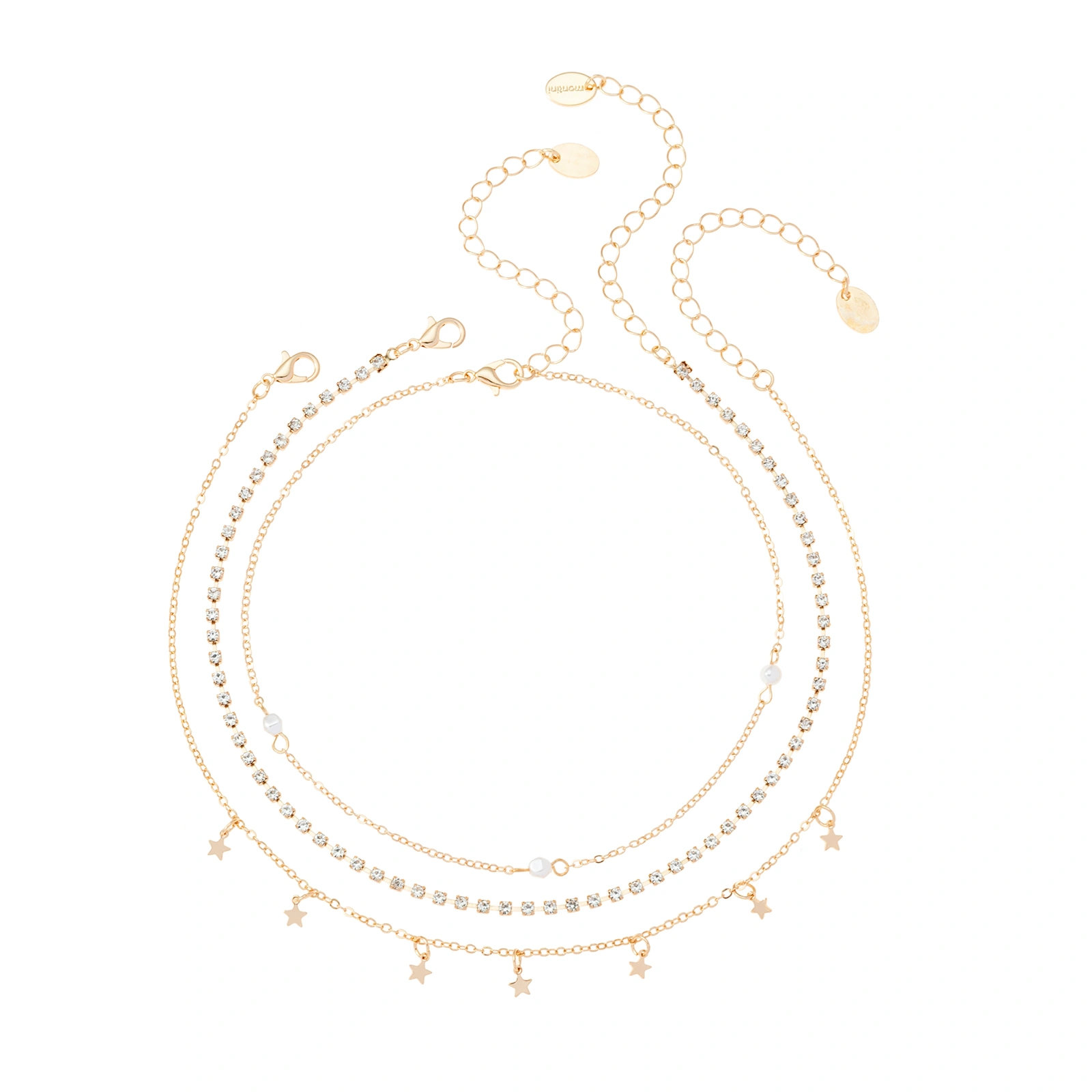 Guldfärgat halsband, 3-pack choker med stjärnor - 32+7 cm