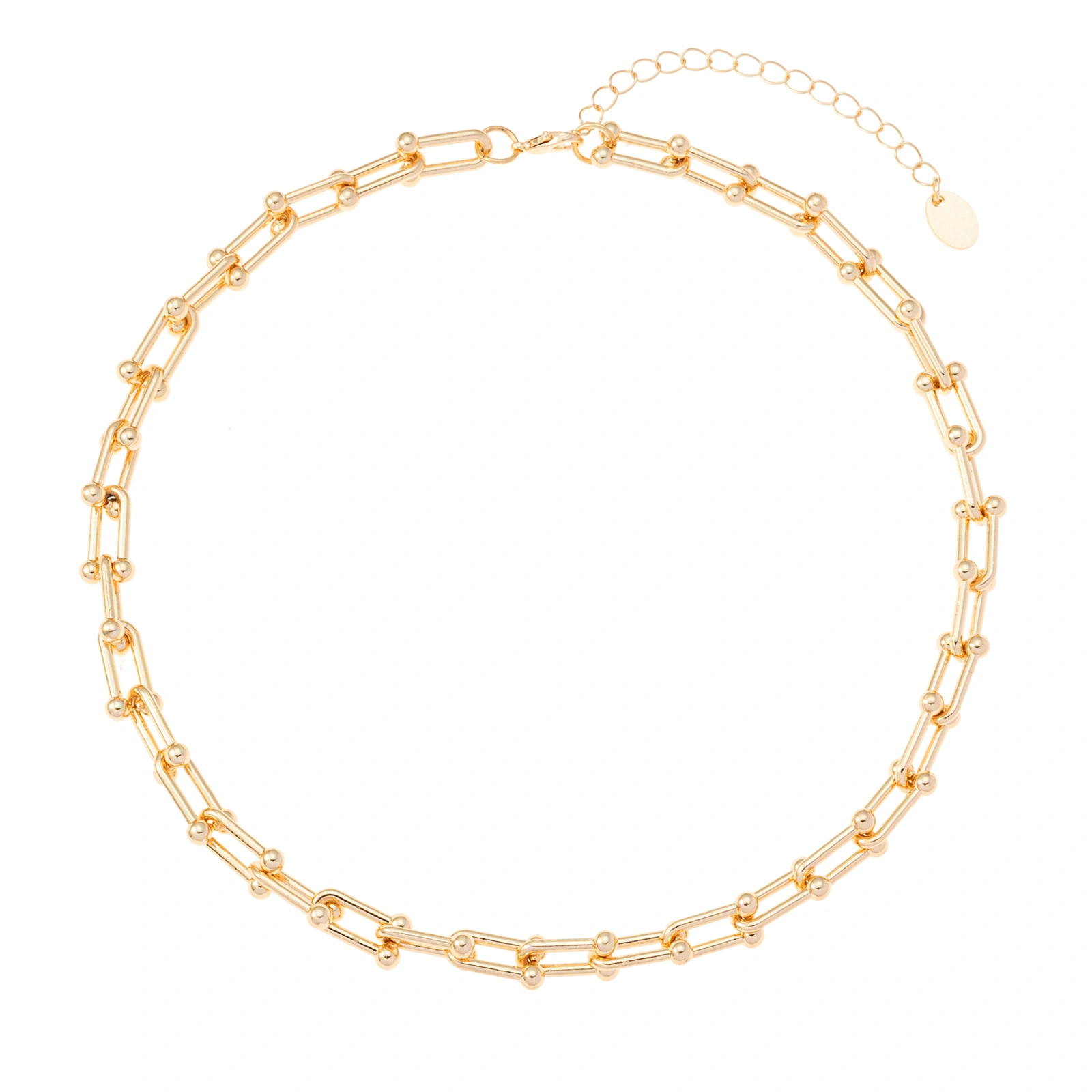 Guldfärgat halsband, hästskoformade länkar - 42+7 cm